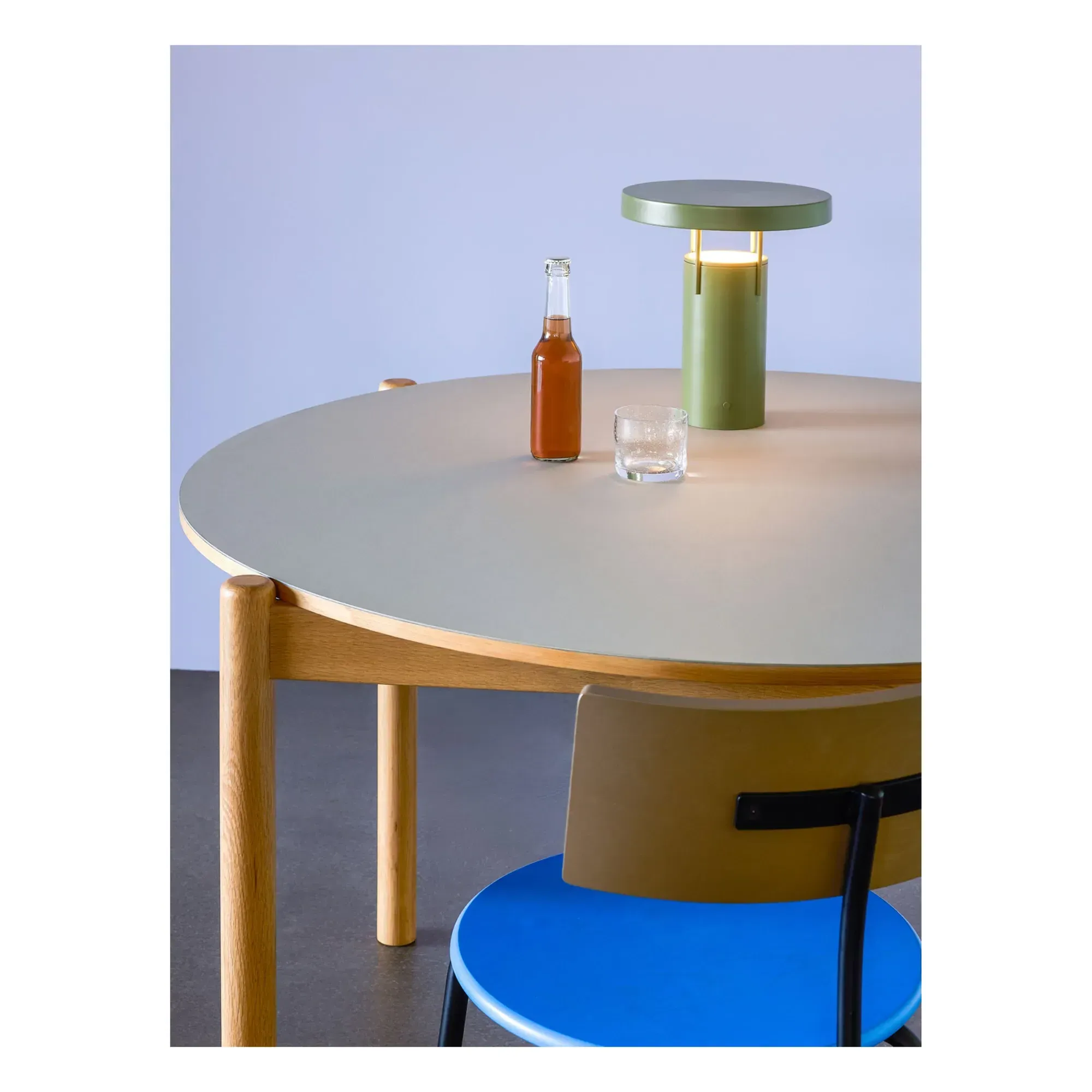 Oblique Round Dining Table - Light Grey, Linoleum & Oak alternate view