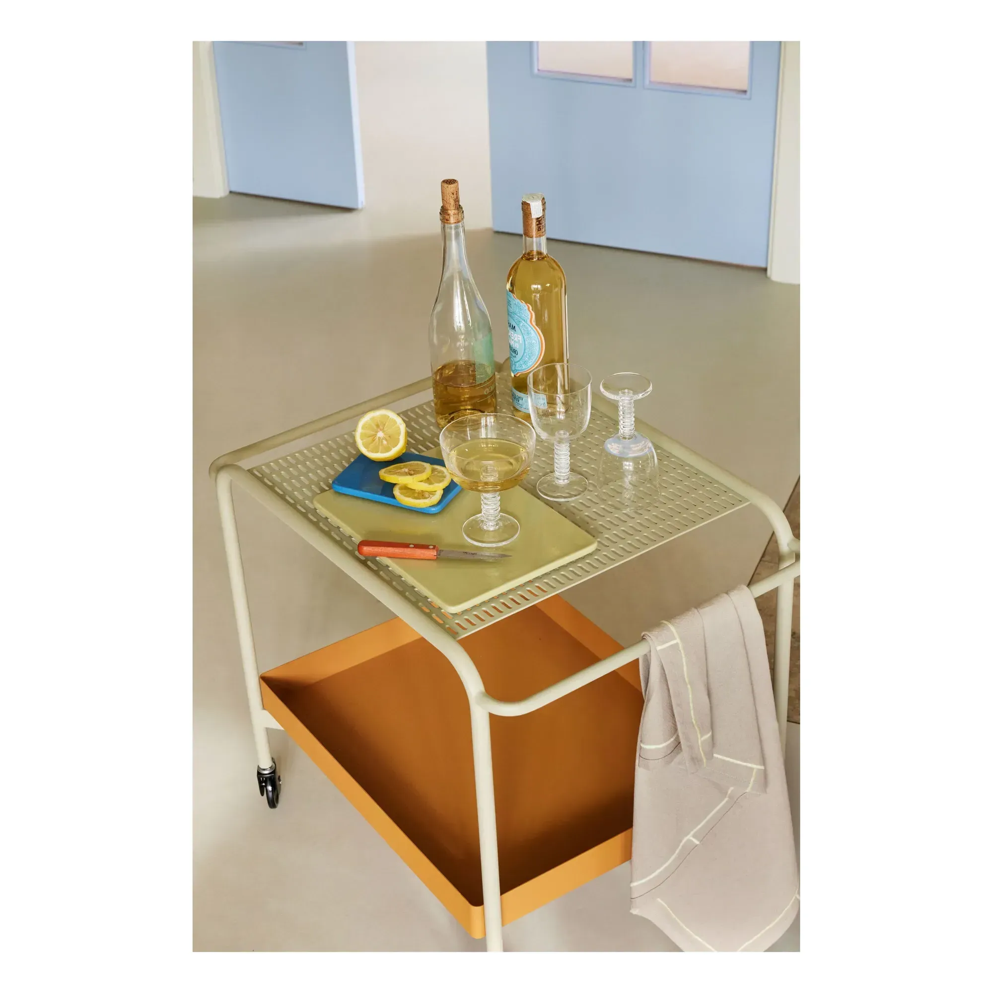 Push Steel Mesh Side Cart on Wheels - Beige alternate view