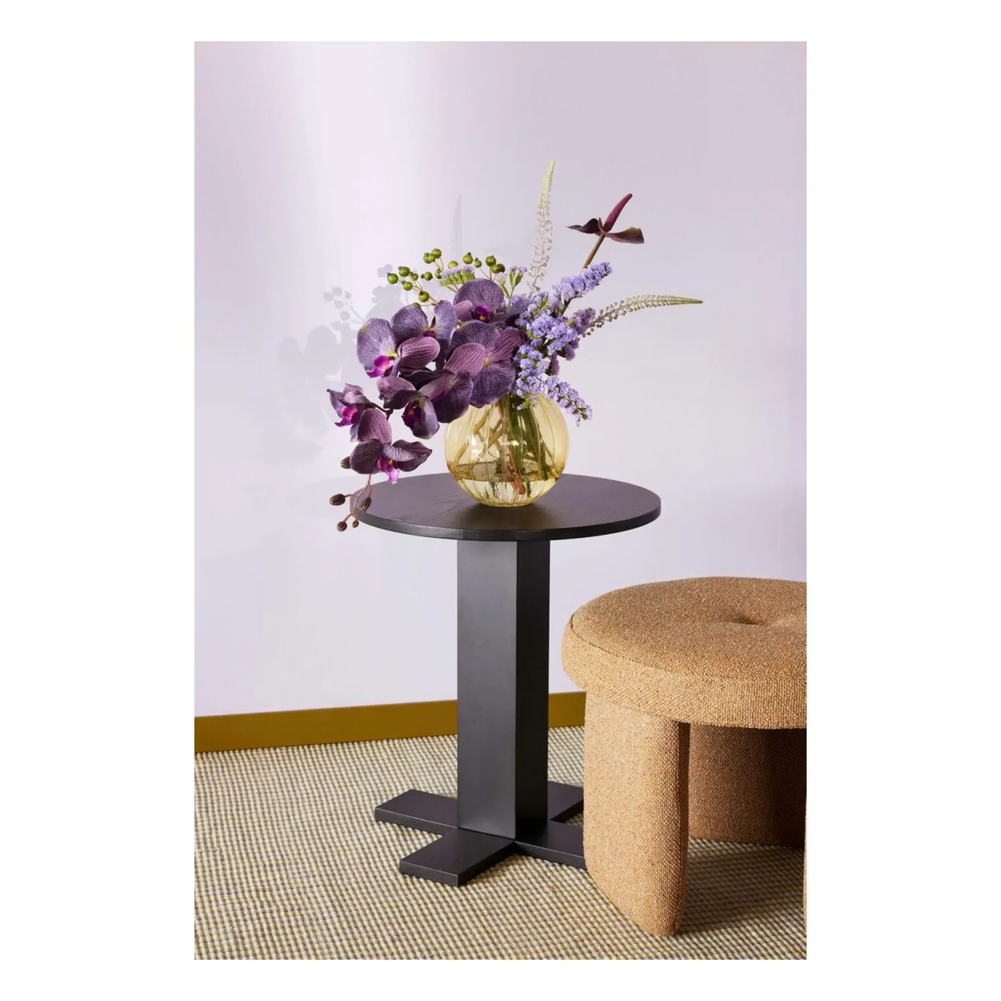 Roccoco Round Pouffe - Ochre, Polyester alternate view