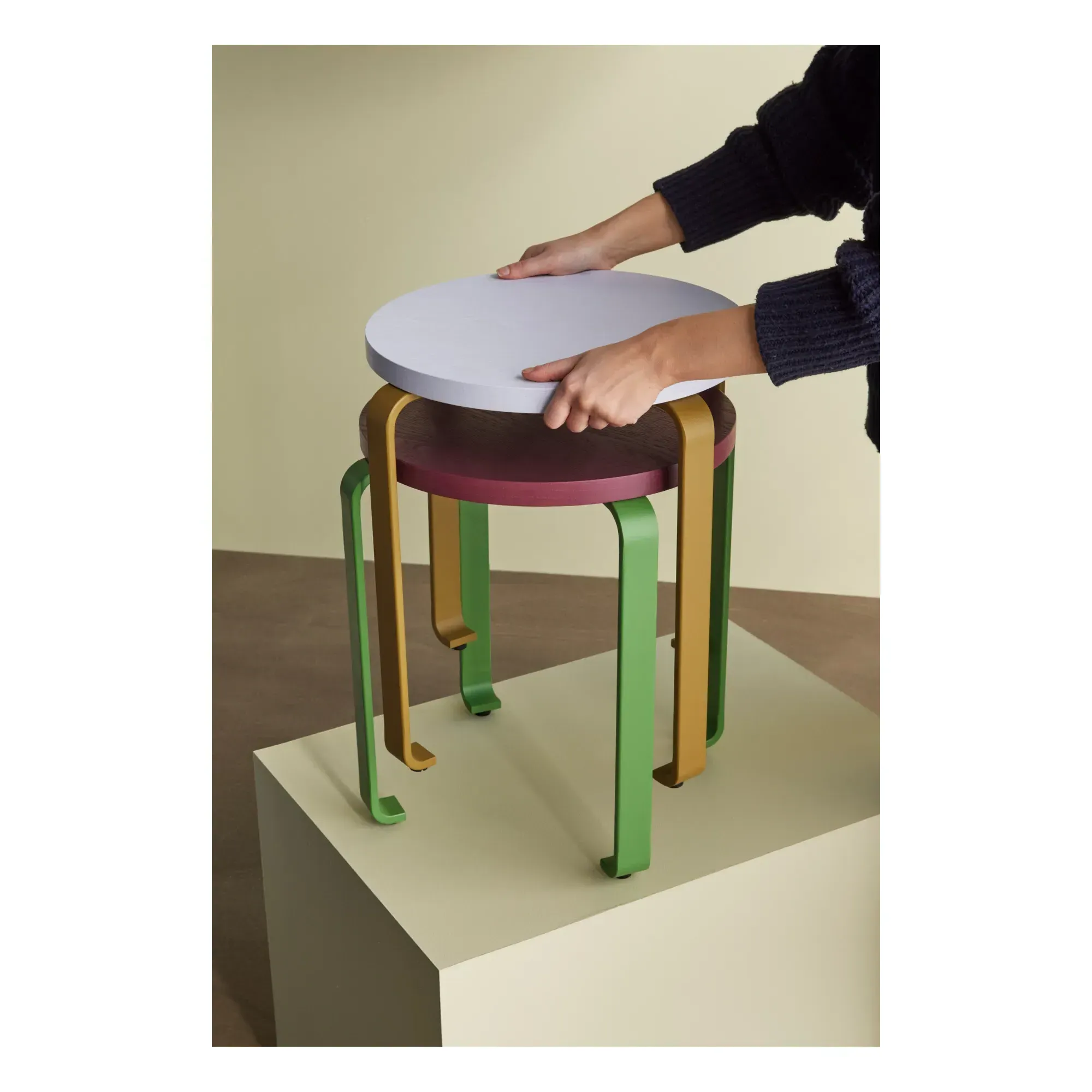 Smile Round Stool - Khaki, Ash Wood alternate view