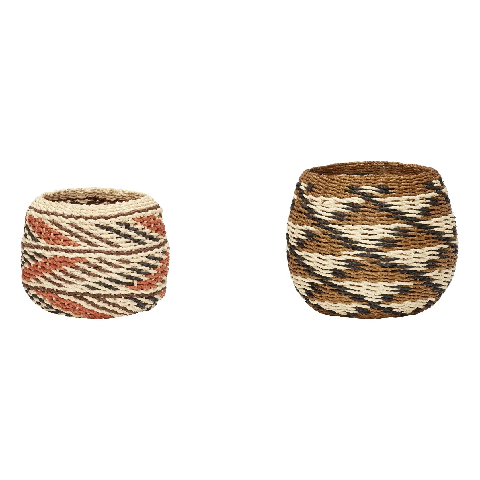 Two-Handled Woven Baskets Set of 2 - Brown, Paper product