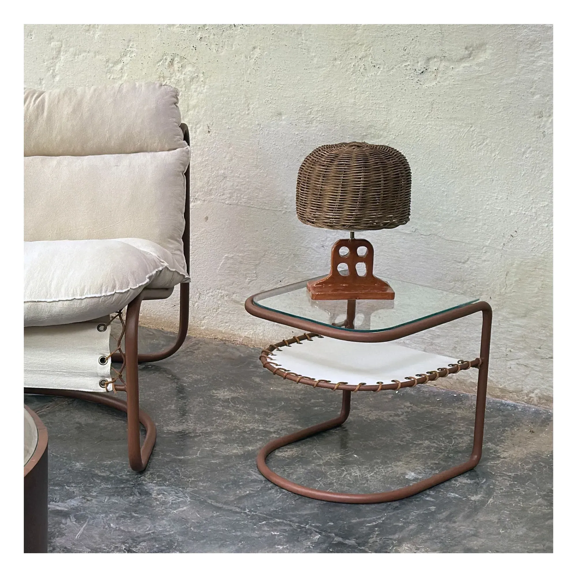 Campo Side Table with Glass Top - Ecru, Iron alternate view