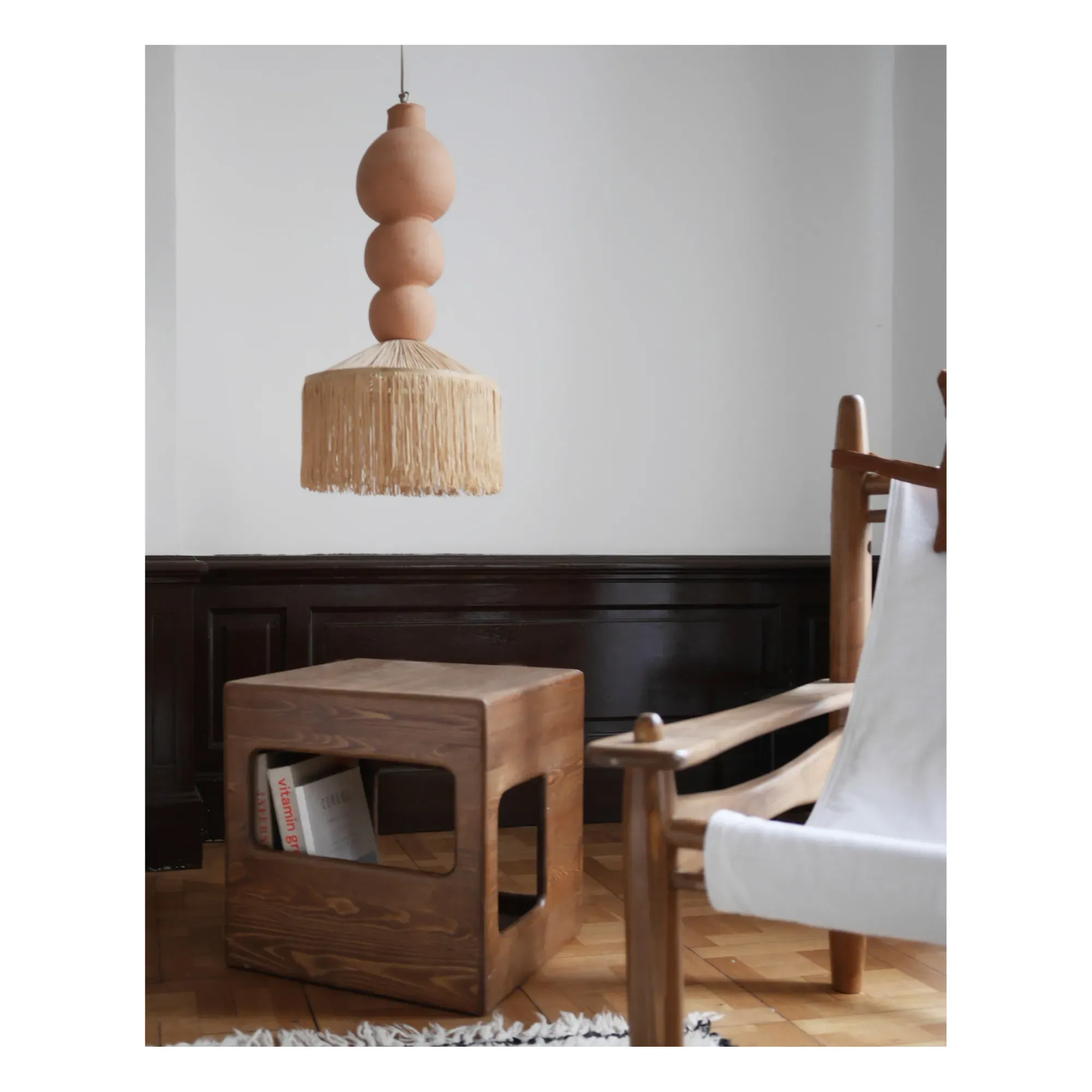 Henriette Pendant Lamp with Raffia Fringe - Terracotta, Ceramic alternate view