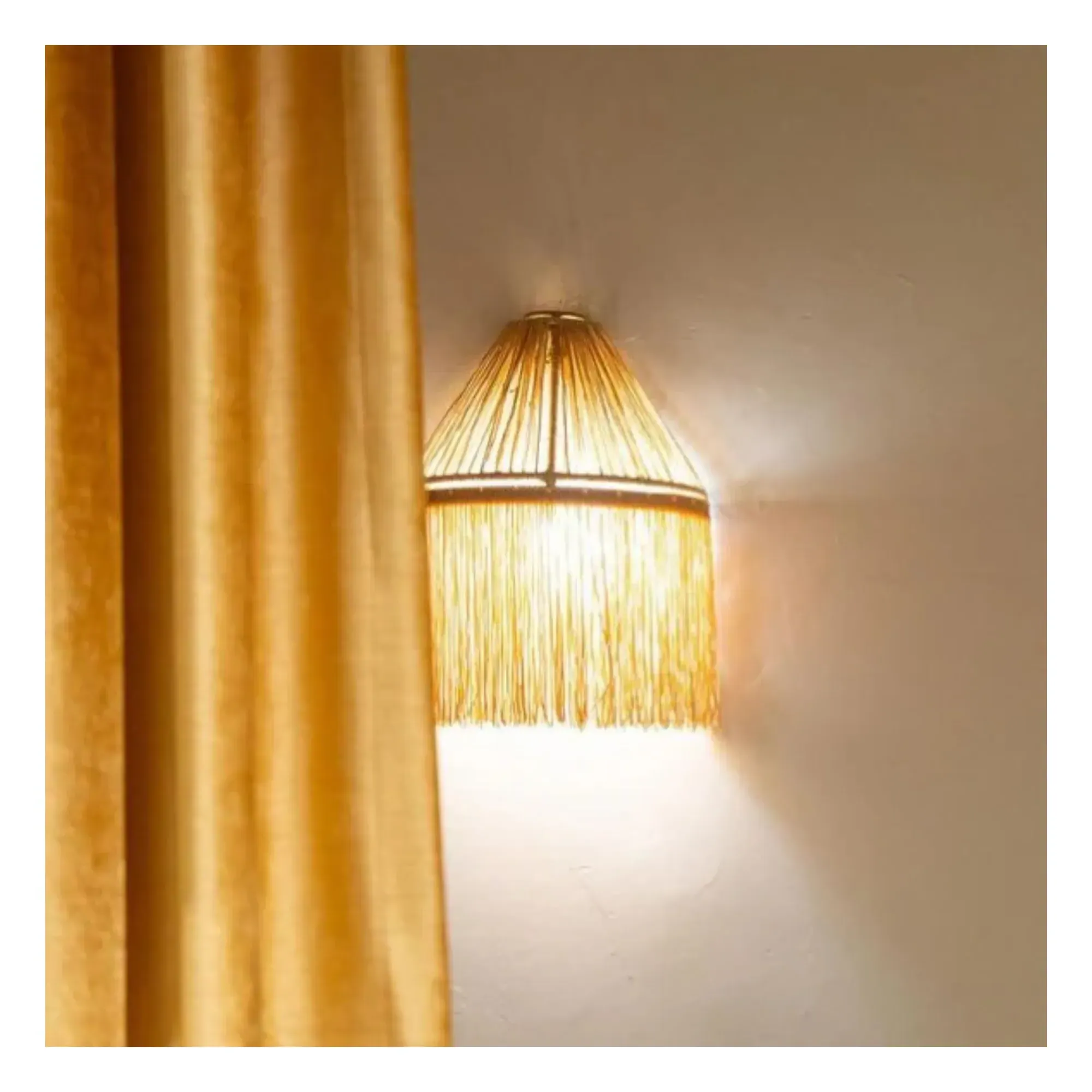 Raffia Fringed Wall Lamp - Gold, Raffia alternate view