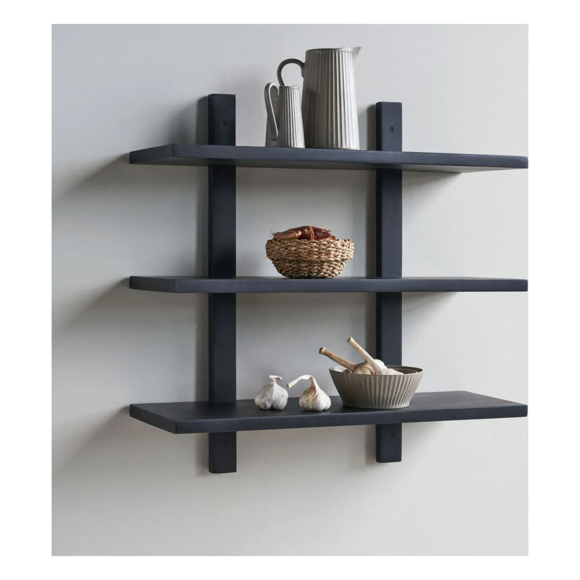 Wooden Wall-Mounted Shelf Set - Black, Mango Wood alternate view