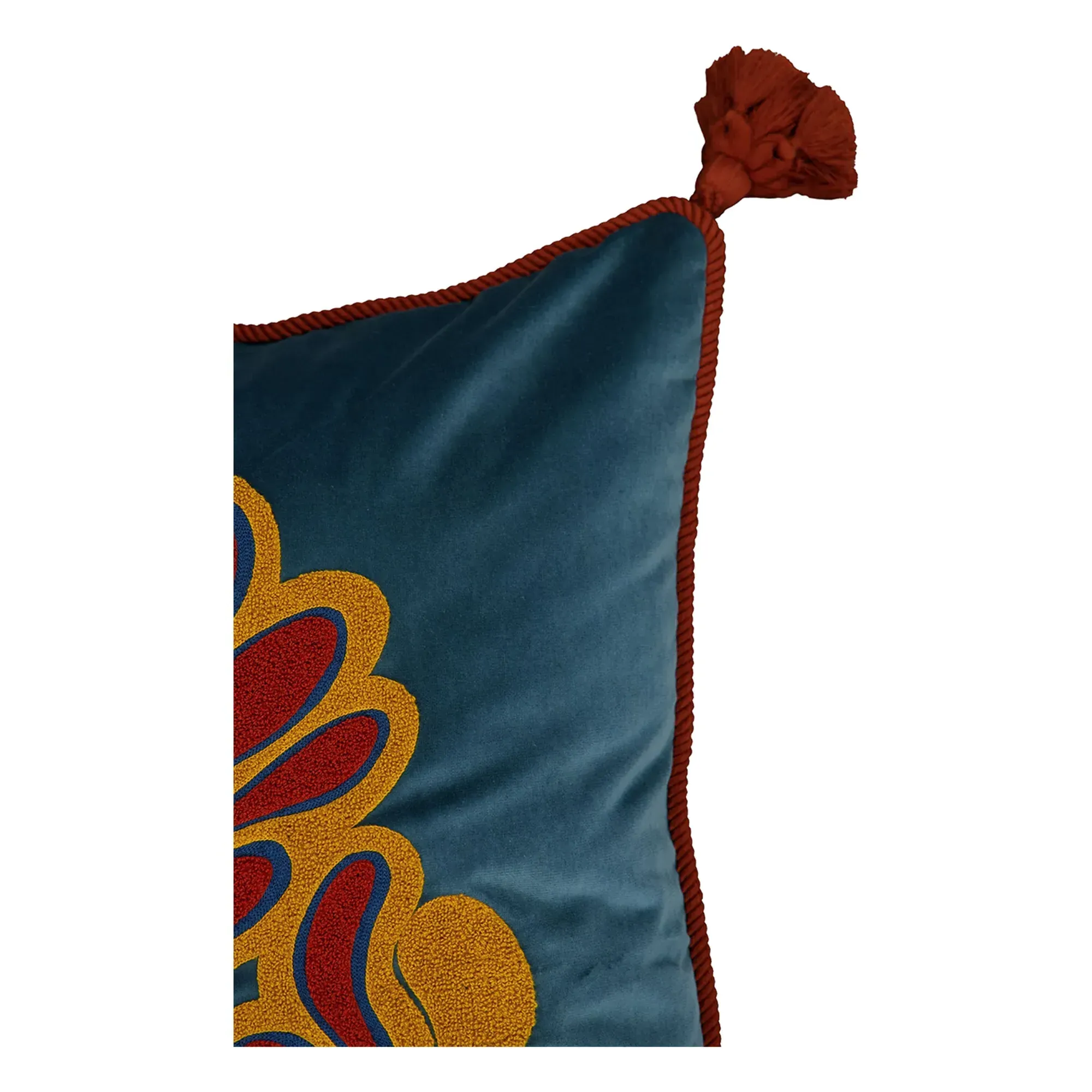 Afonso Embroidered Velvet Cushion - Blue, Cotton alternate view