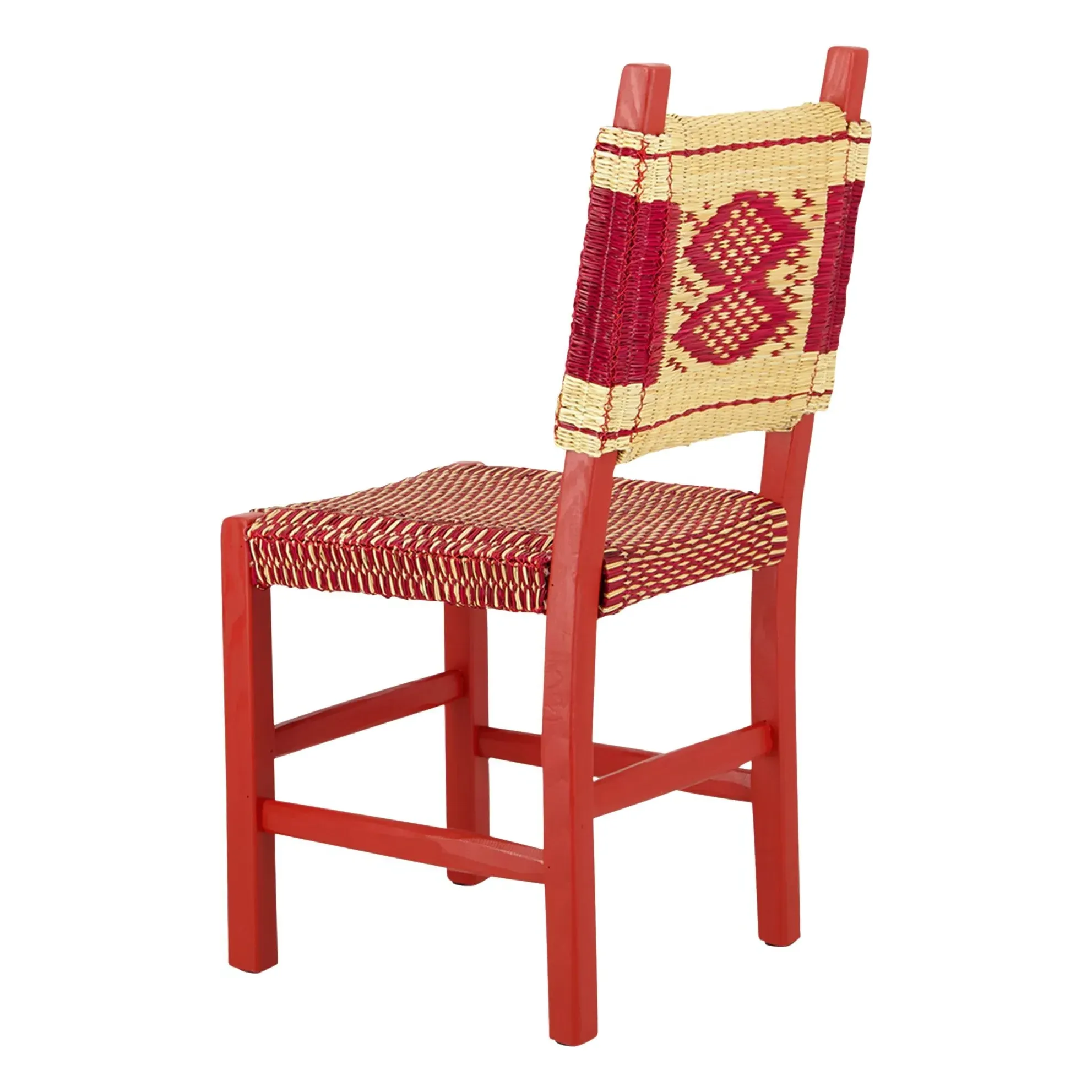 Coruche Dining Chair with Woven Reed Seat - Burgundy, Wood alternate view