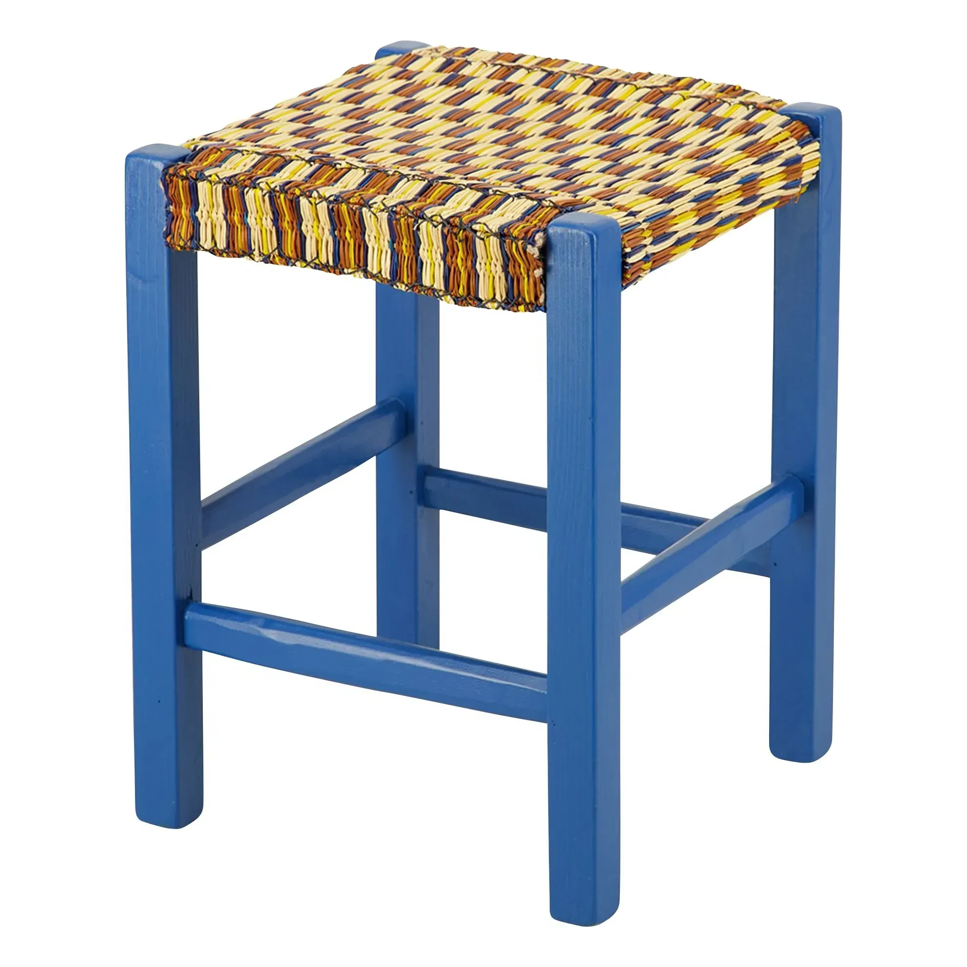 Coruche Woven Wicker Stool - Blue, Wood alternate view