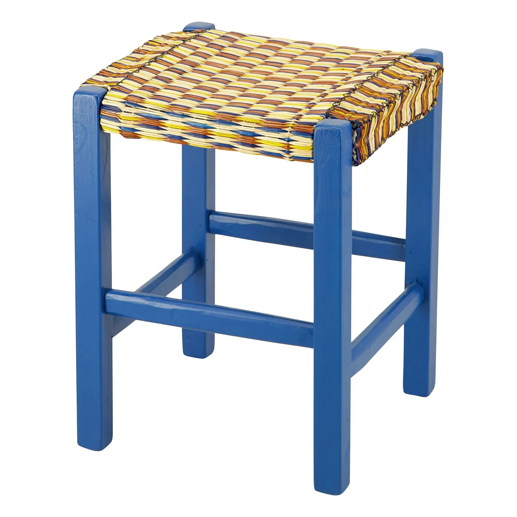 Coruche Woven Wicker Stool - Blue, Wood product