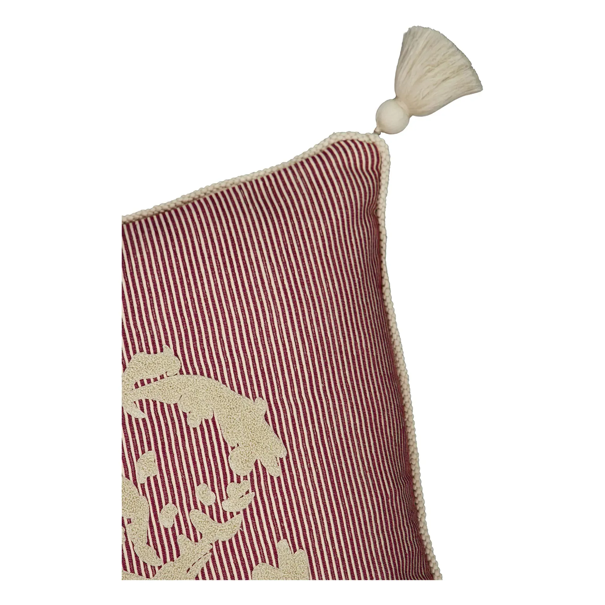 Dinis Embroidered Velvet Cushion - Burgundy, Cotton alternate view