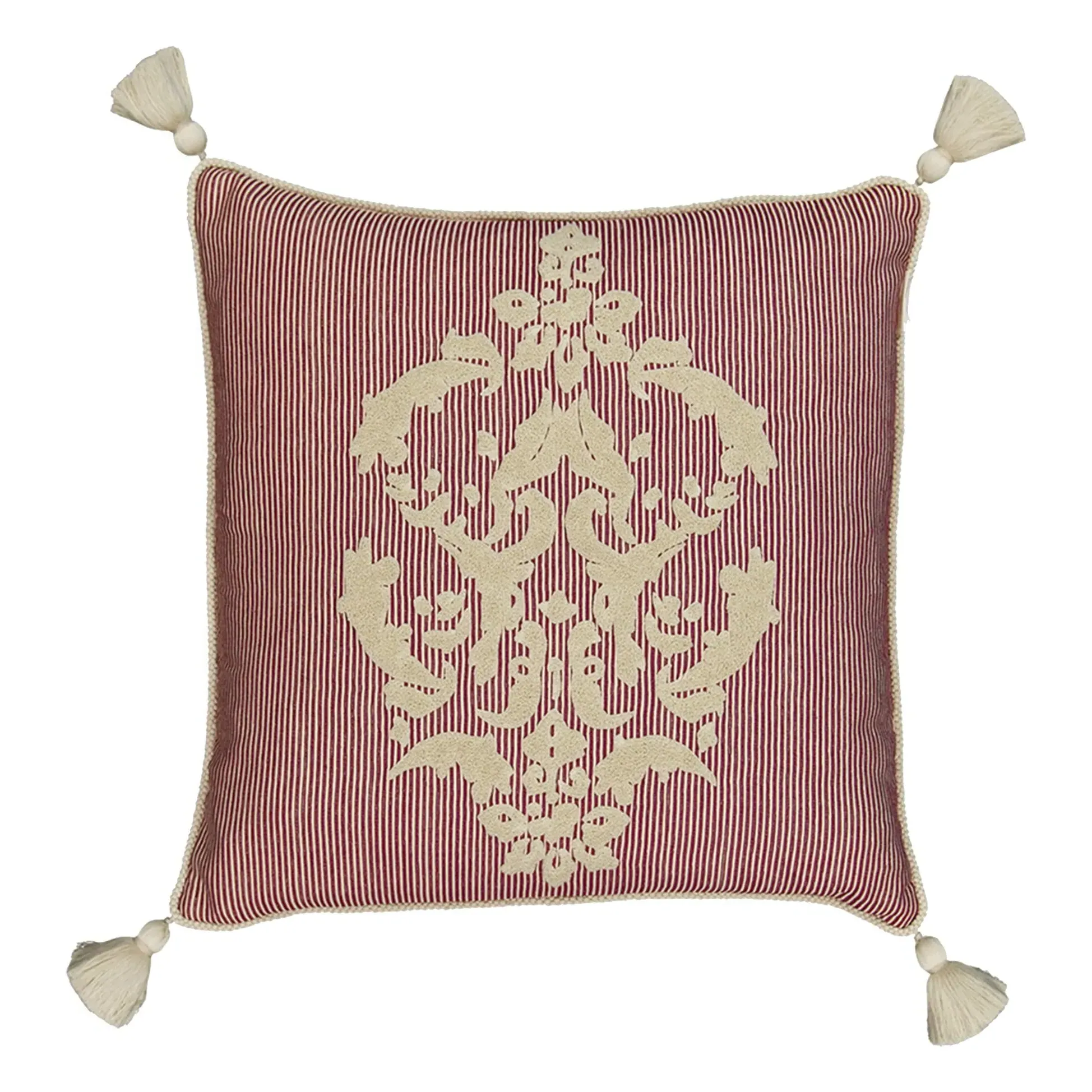 Dinis Embroidered Velvet Cushion - Burgundy, Cotton product