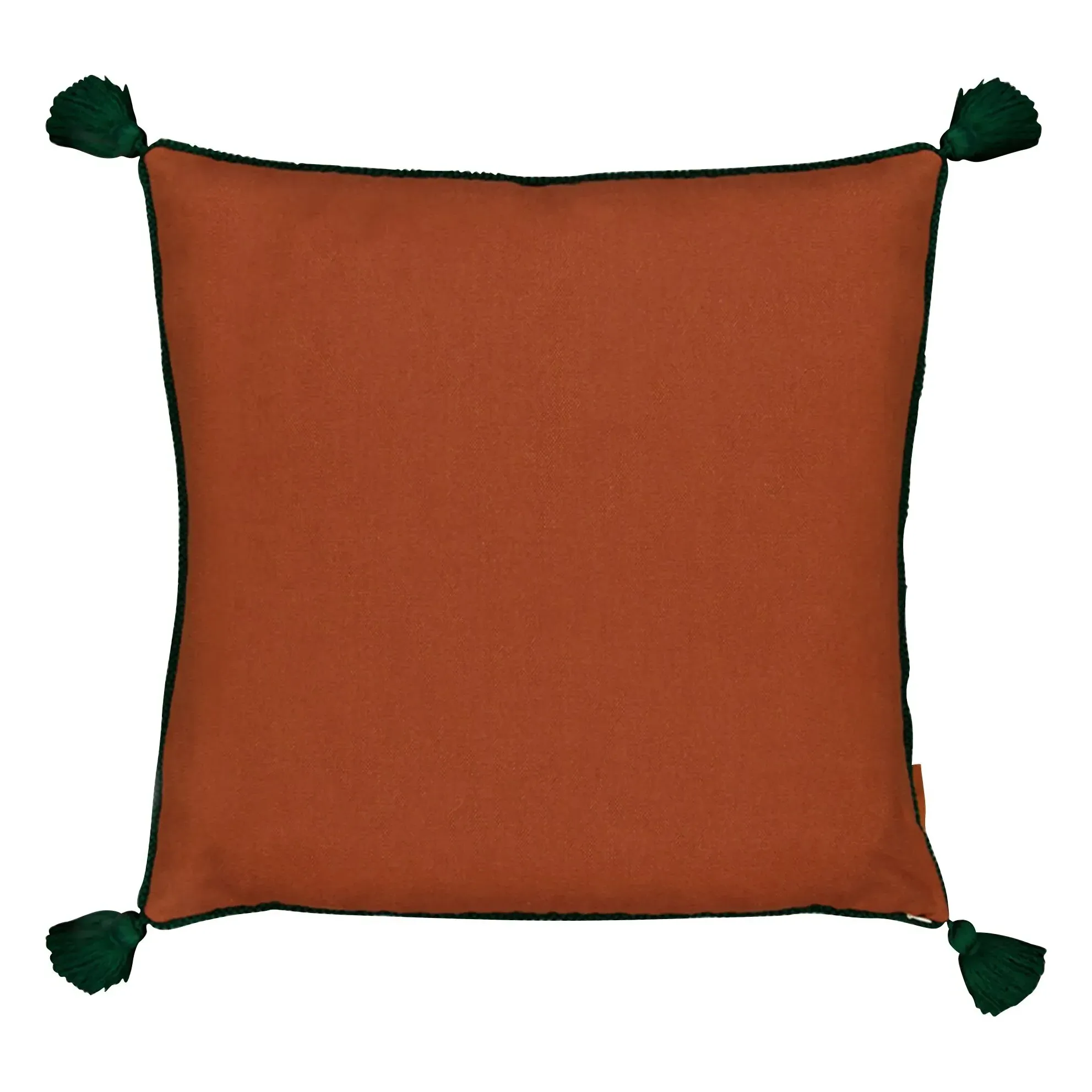 Viana Embroidered Cushion with Pompons - Brick Red, Linen alternate view