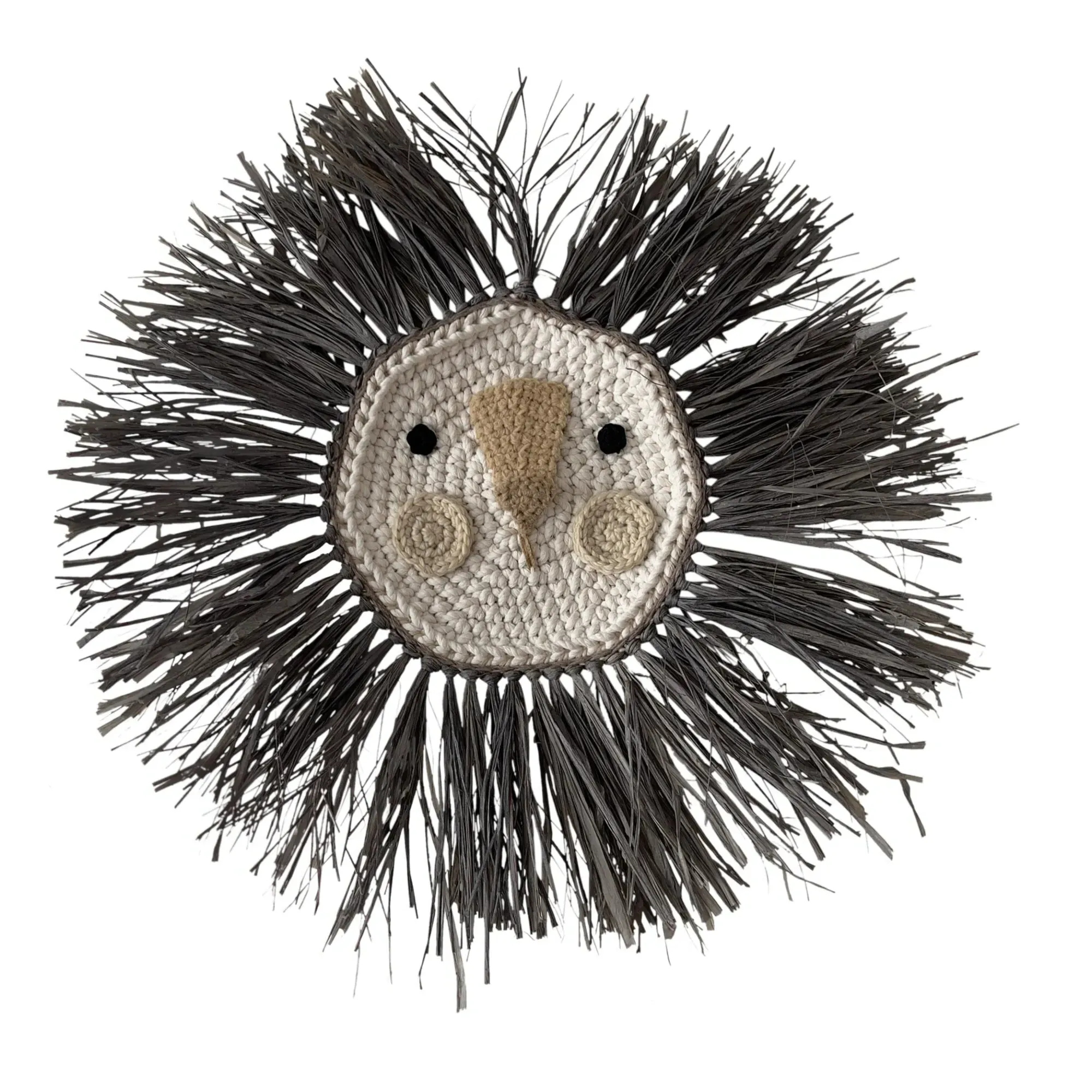 Raffia Hanging Lion Head Wall Decor - Grey Blue, Raffia product