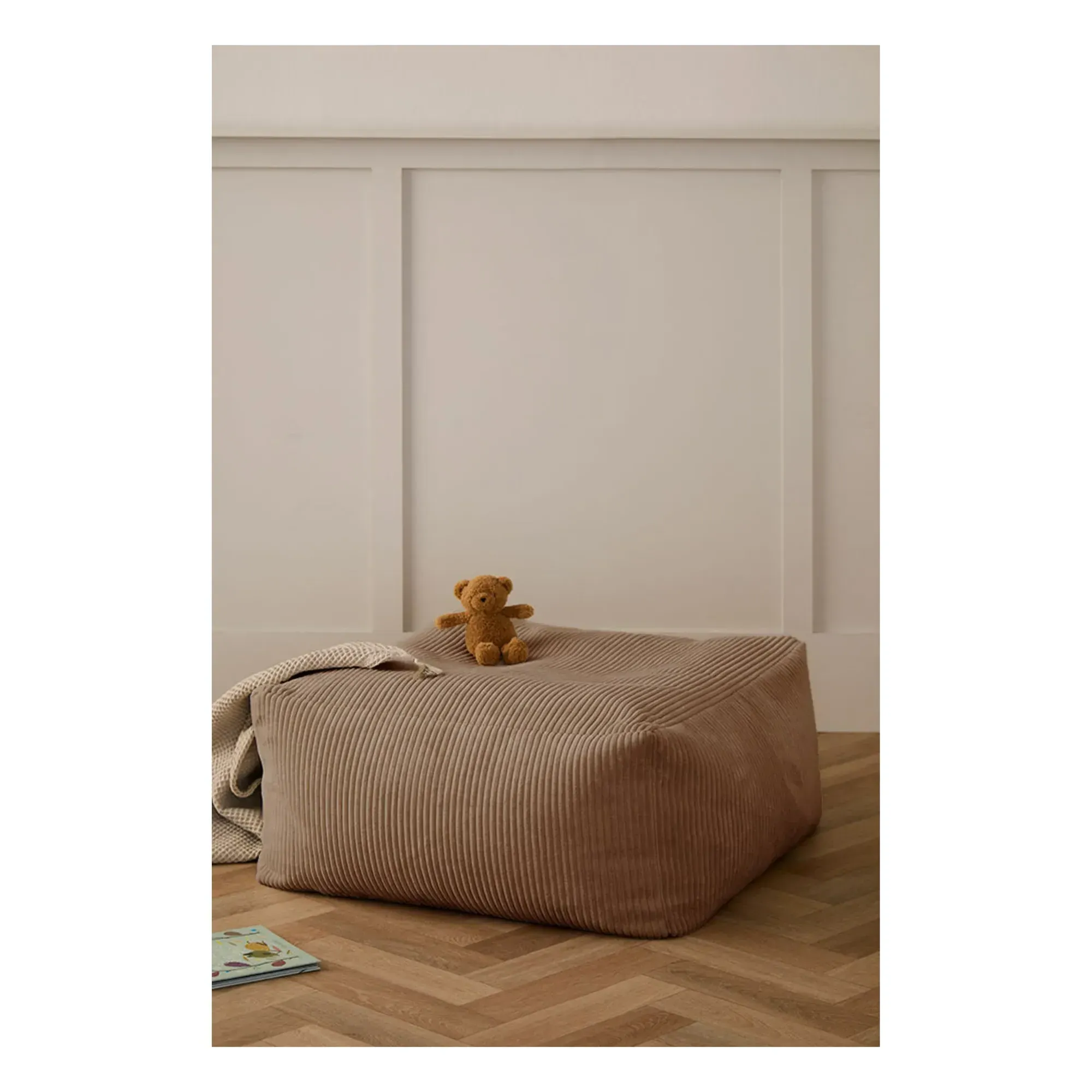 Corduroy Pouf with Handle - Brown, Polyester alternate view