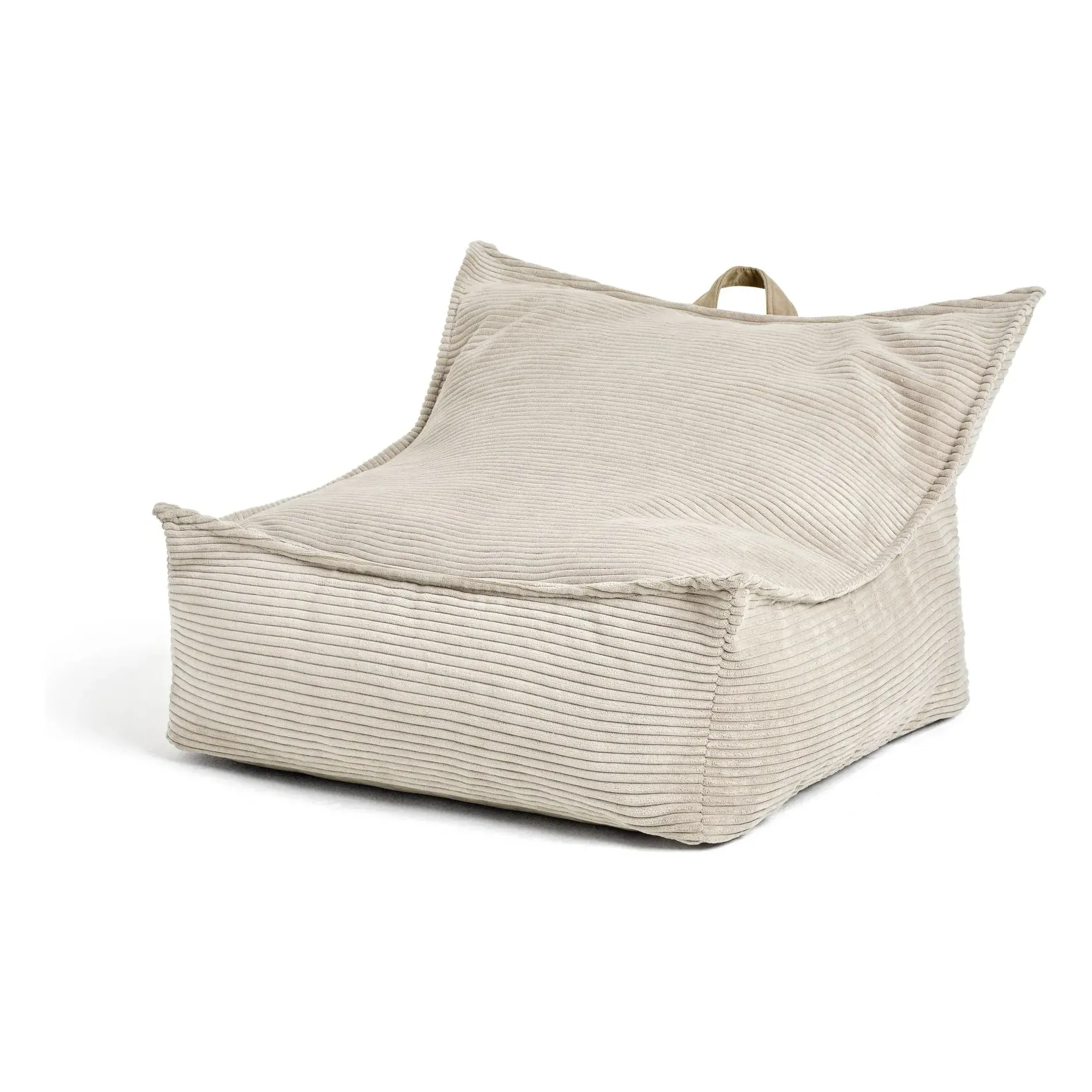 Corduroy Pouffe with Handle - Beige, Polyester product