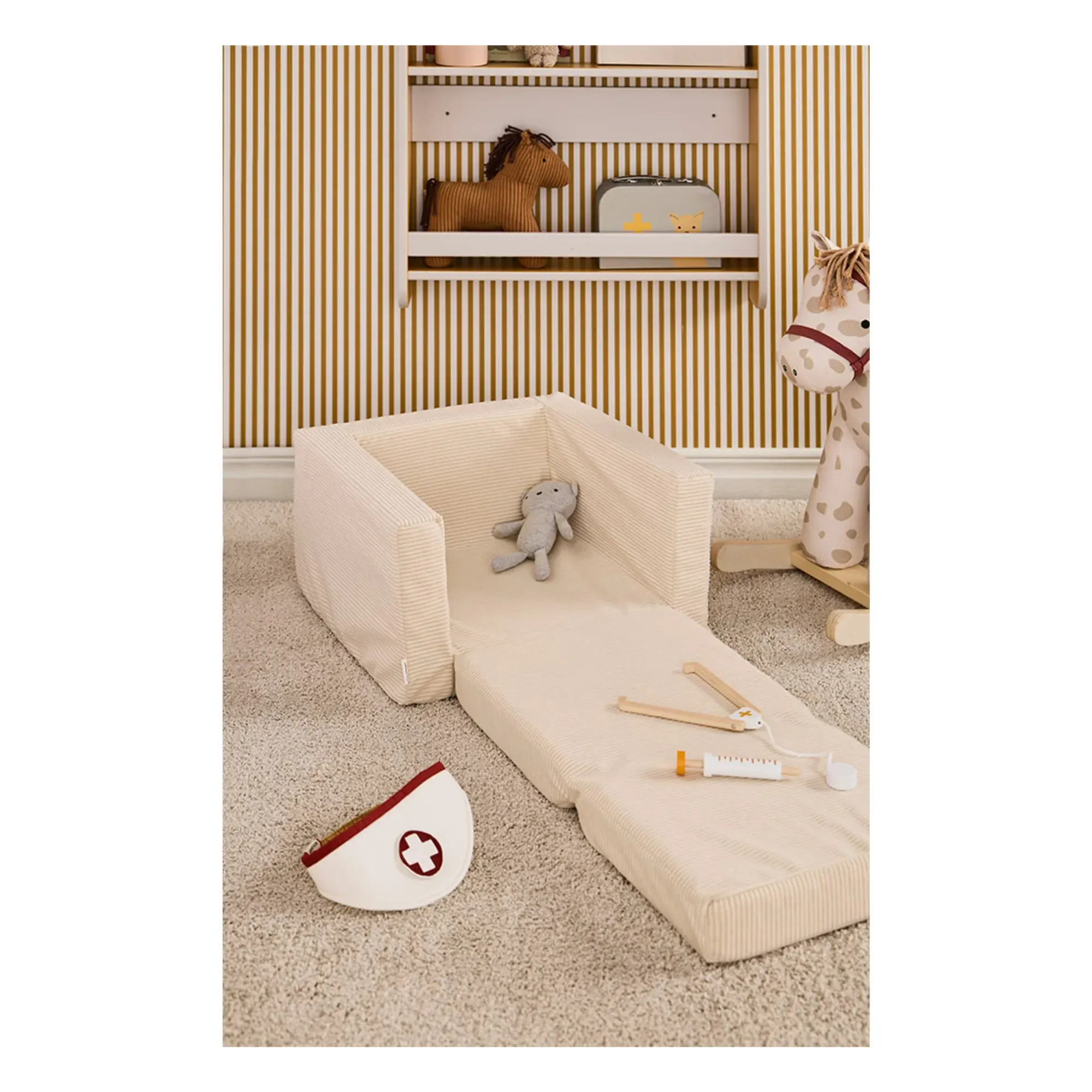 Folding Armchair with Mattress - Ecru, Corduroy alternate view