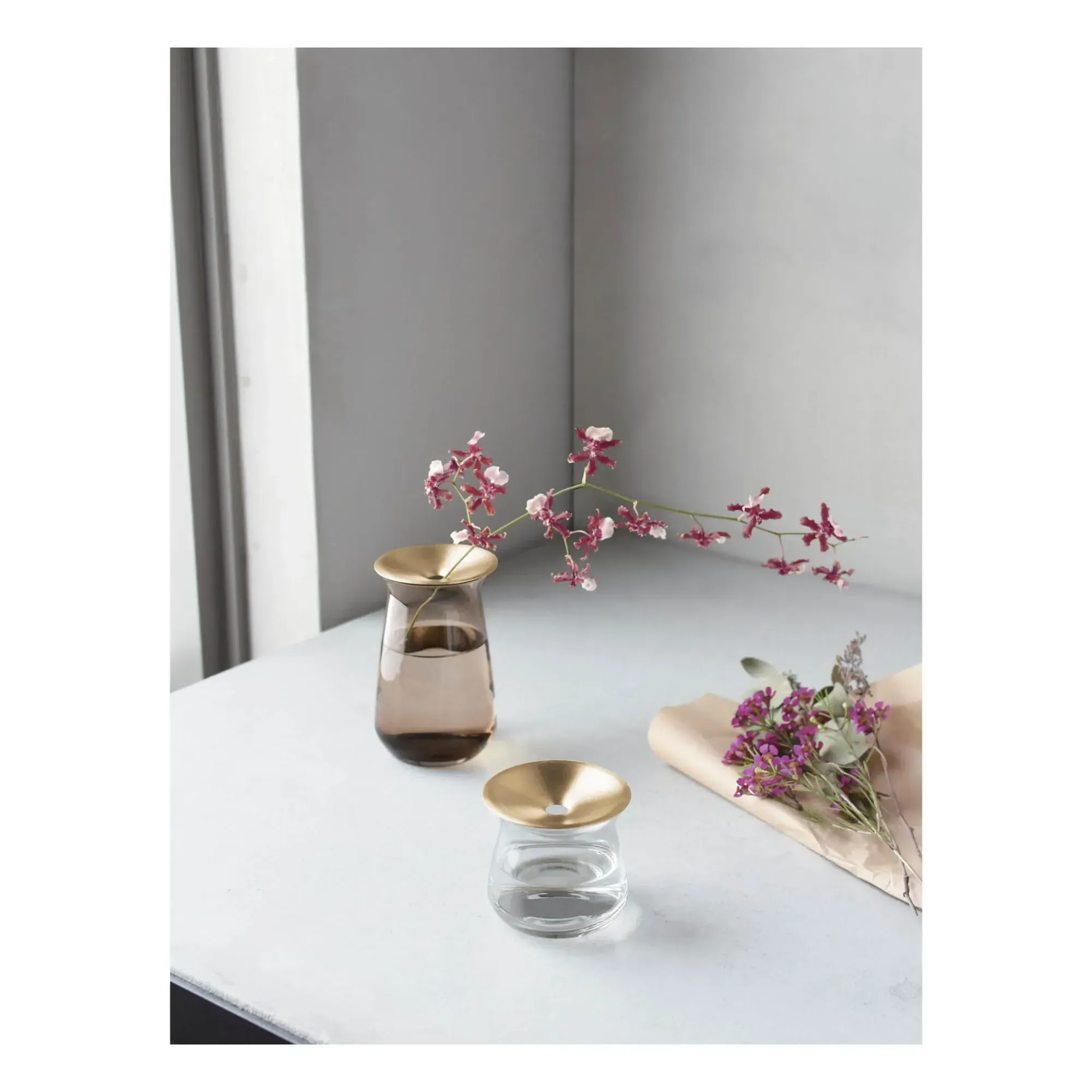 Luna Single-Flower Vase - Glass, Brass alternate view