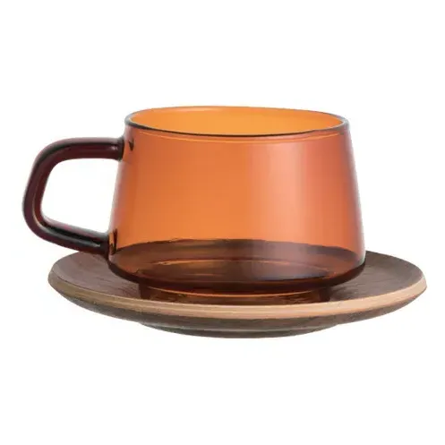 Sepia Cup and Saucer - Amber, Glass and Teak product