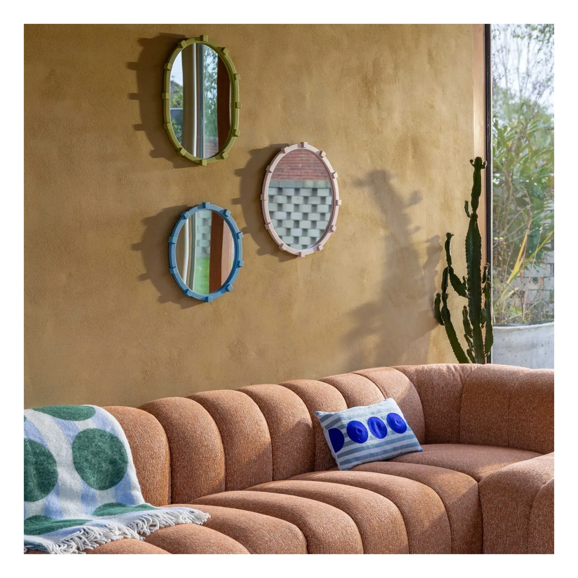 Chunk Oval Mirror - Green, Pine Wood alternate view