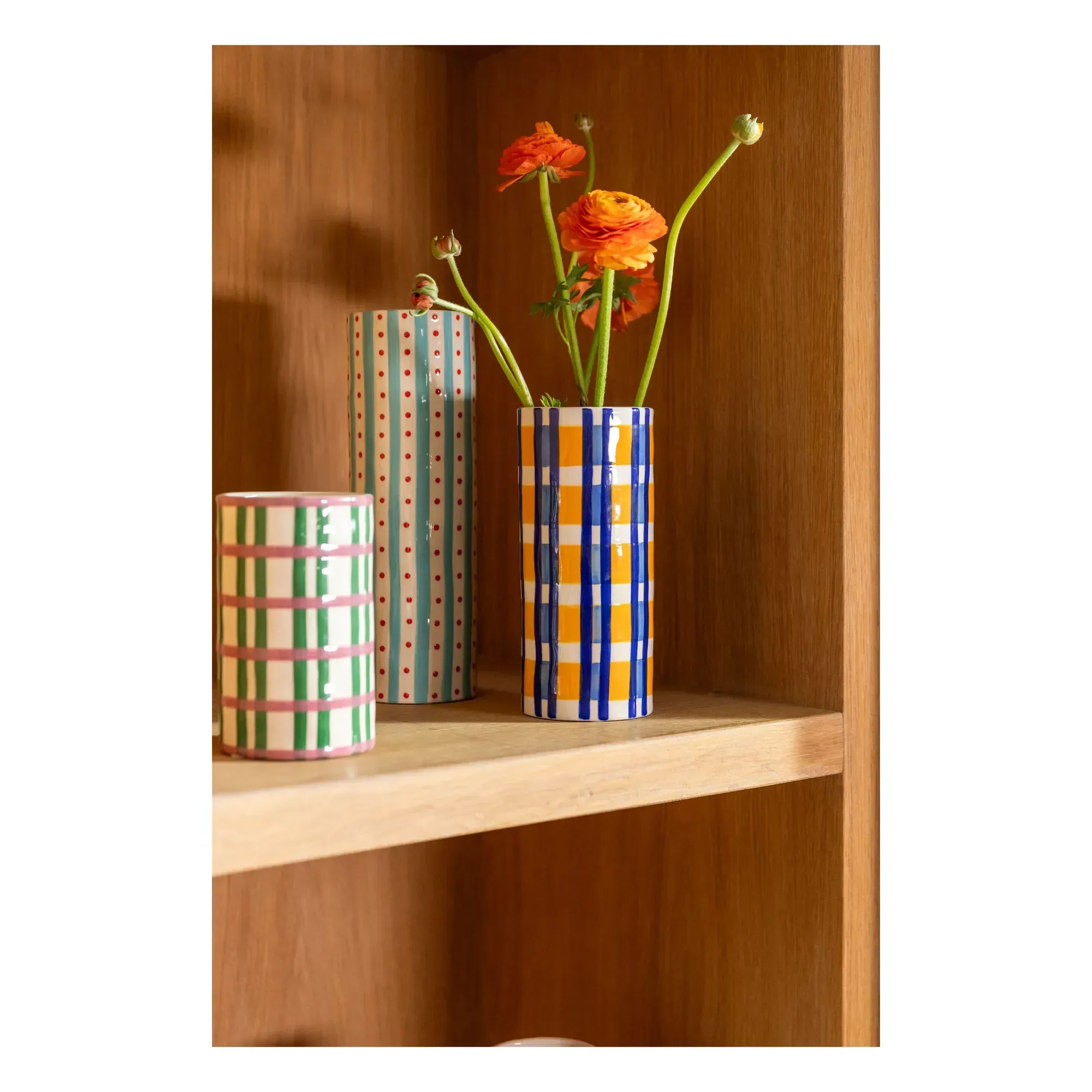 Clash Grid Hand-Painted Vase - Green, Porcelain alternate view