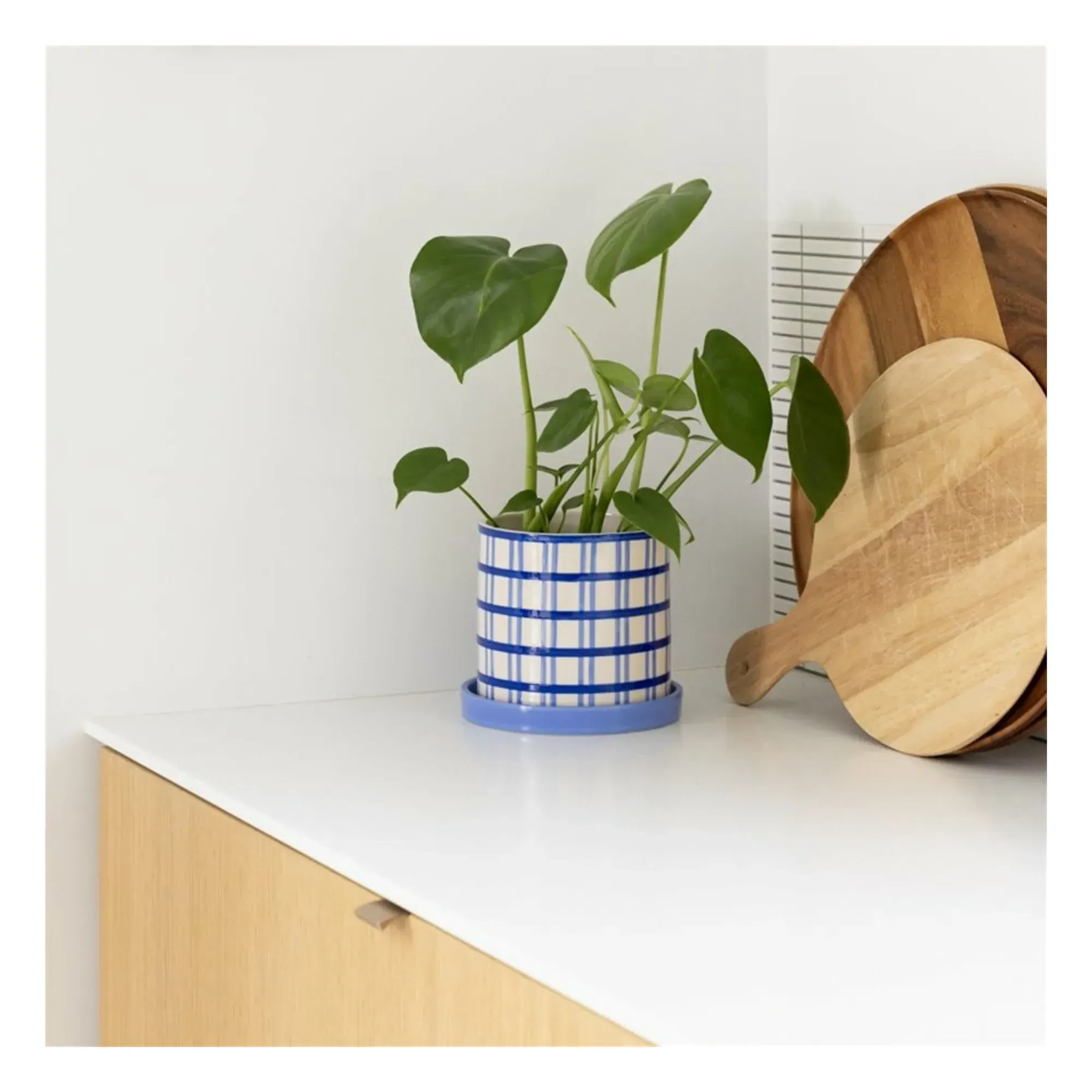 Clash Grid Planter with Tray - Blue, Porcelain alternate view