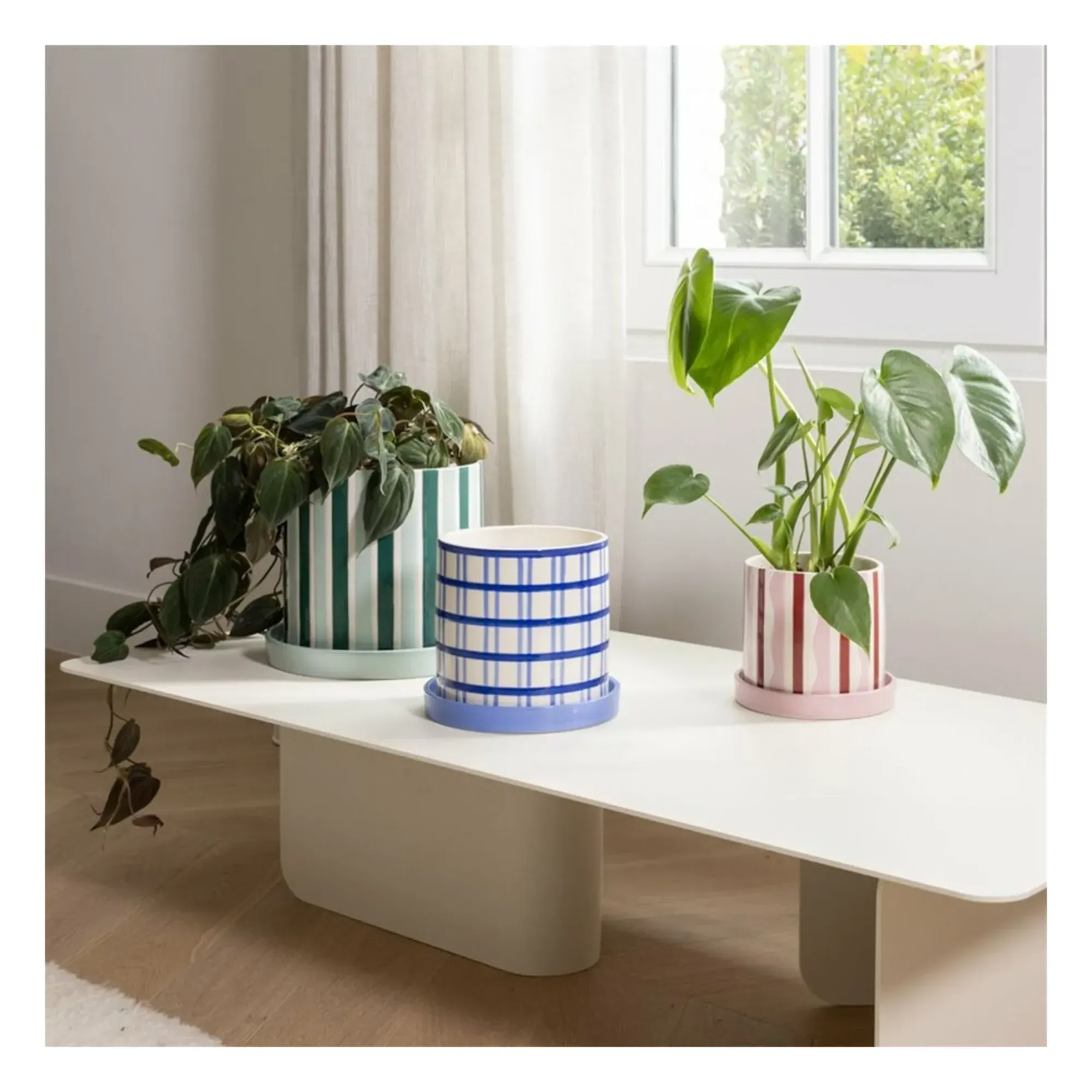 Clash Grid Planter with Tray - Blue, Porcelain alternate view