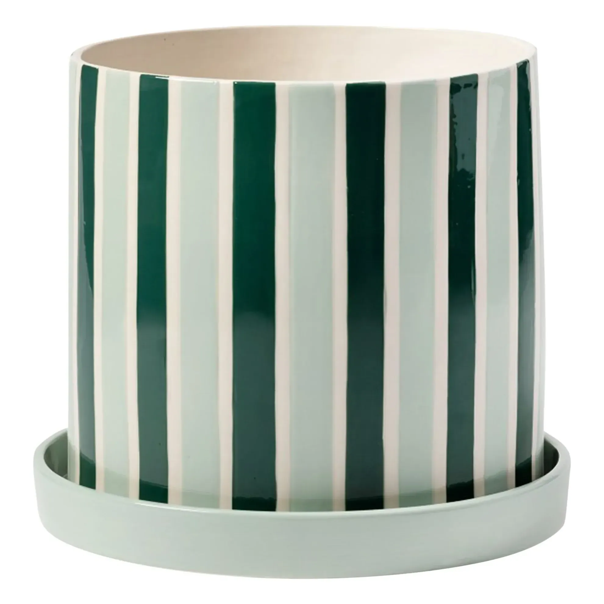 Clash Stripe Porcelain Planter with Tray - Green product