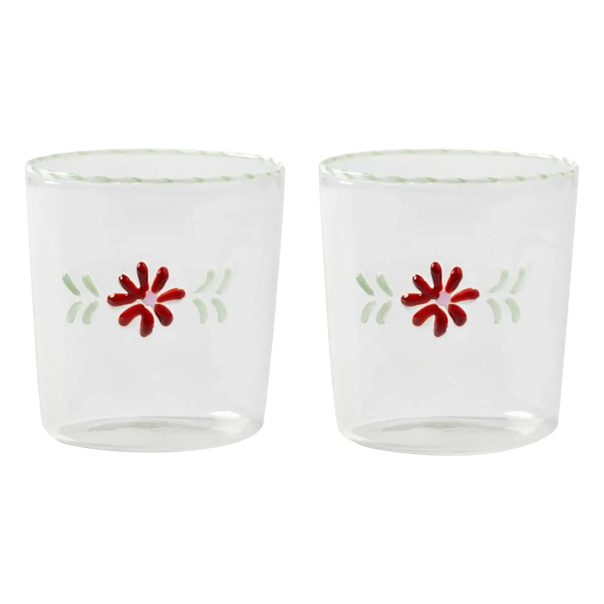 Flora Set of 2 Water Glasses - Red, Borosilicate Glass product