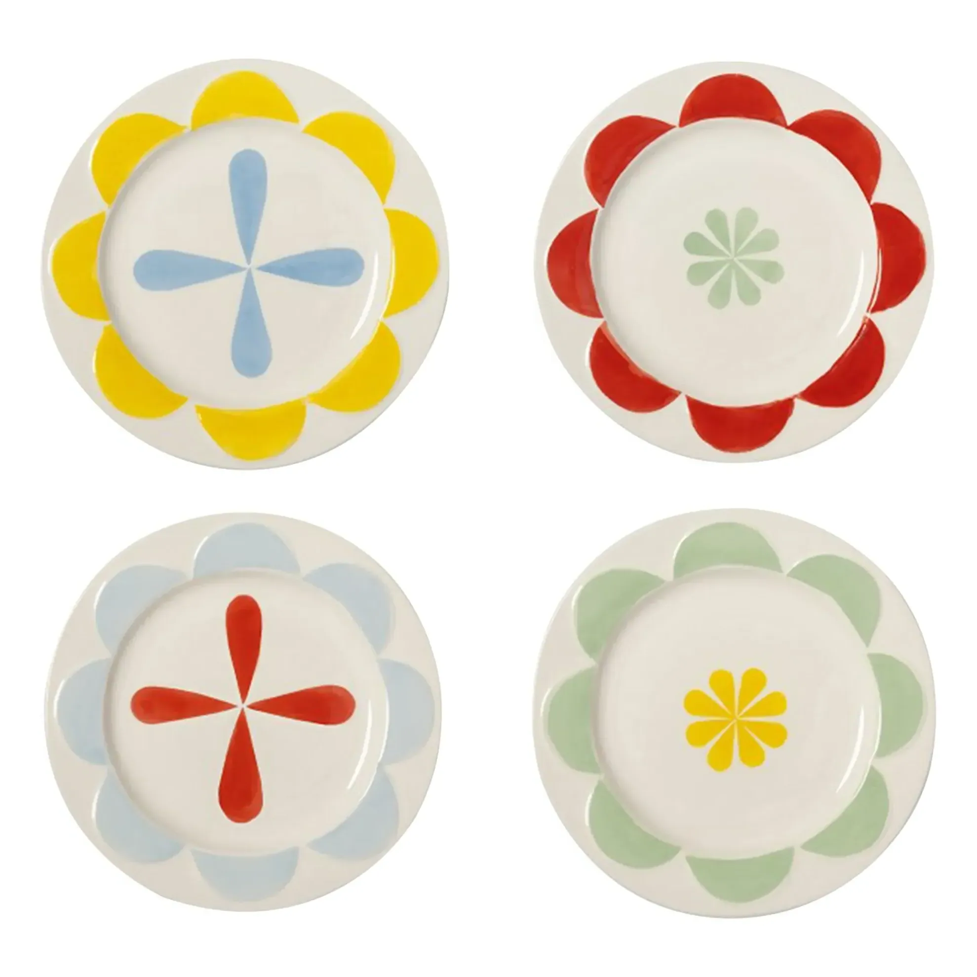 Folk Dessert Plates Set of 4 - Multicoloured, Porcelain product