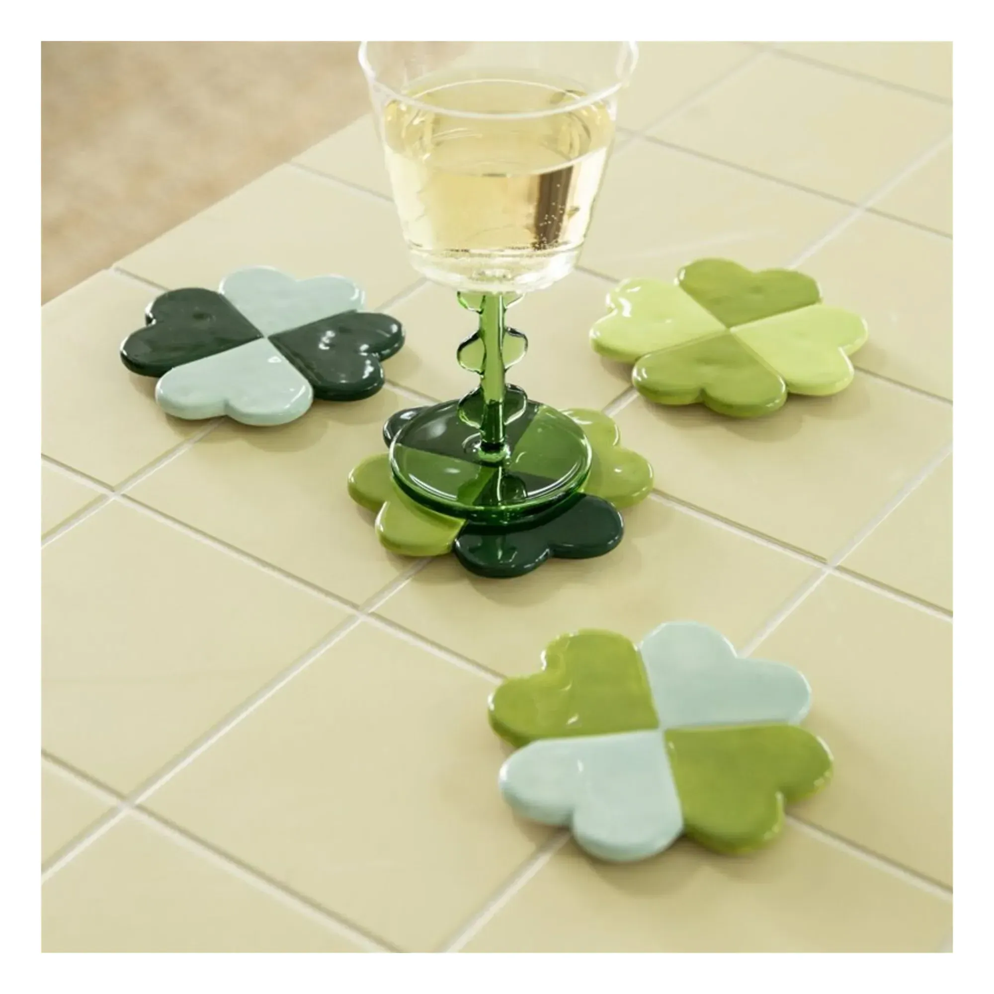 Lucky Clover Set of 4 Coasters - Green, Dolomite alternate view