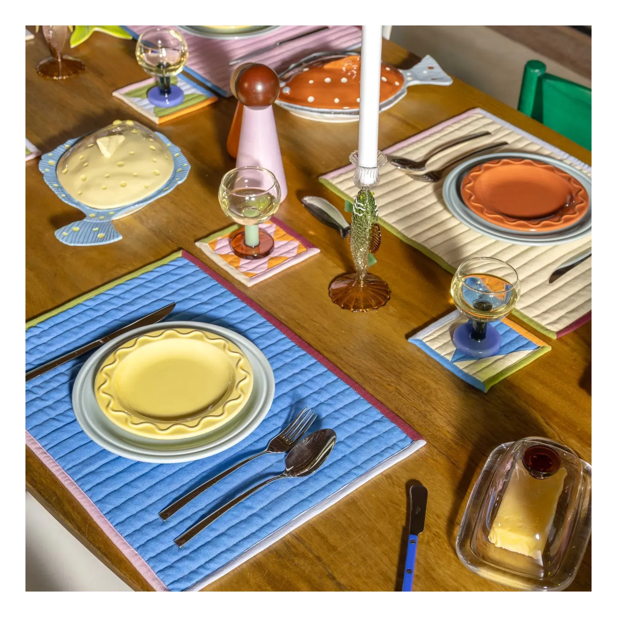 Stitch Quilted Placemats Set of 4 - Multicoloured, Cotton alternate view