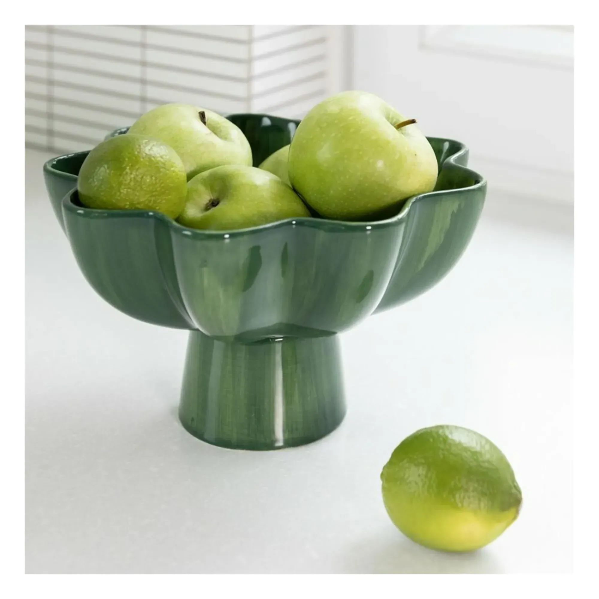 Sun Round Basket Bowl - Dark Green, Stoneware alternate view
