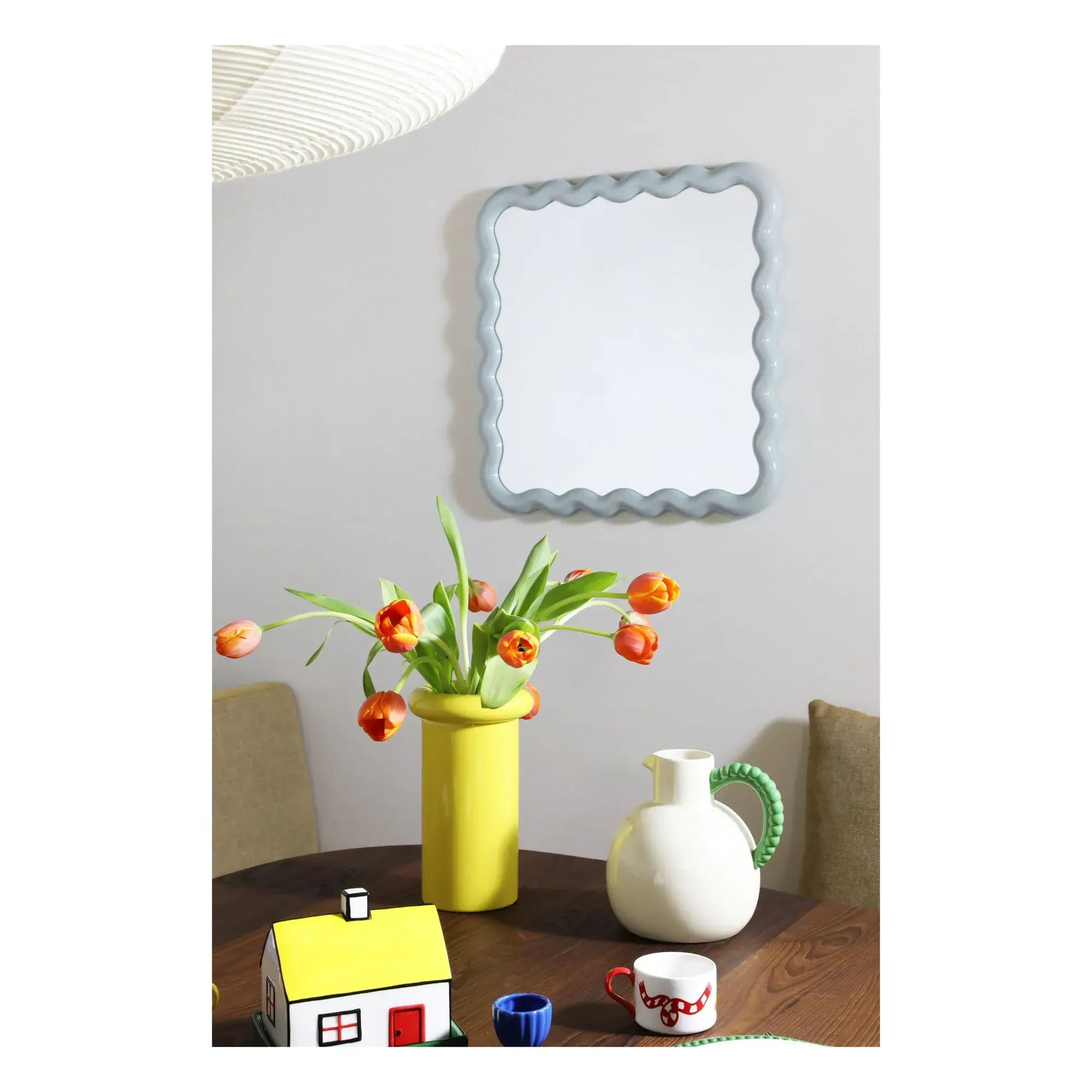 Zigzag Round Wall Mirror - Light Blue, Polyresin alternate view