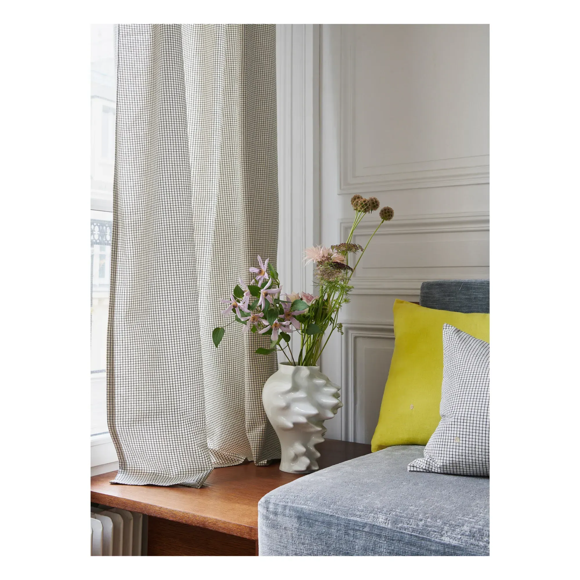 Gustave Checked Curtain - Caviar, Linen Cotton alternate view