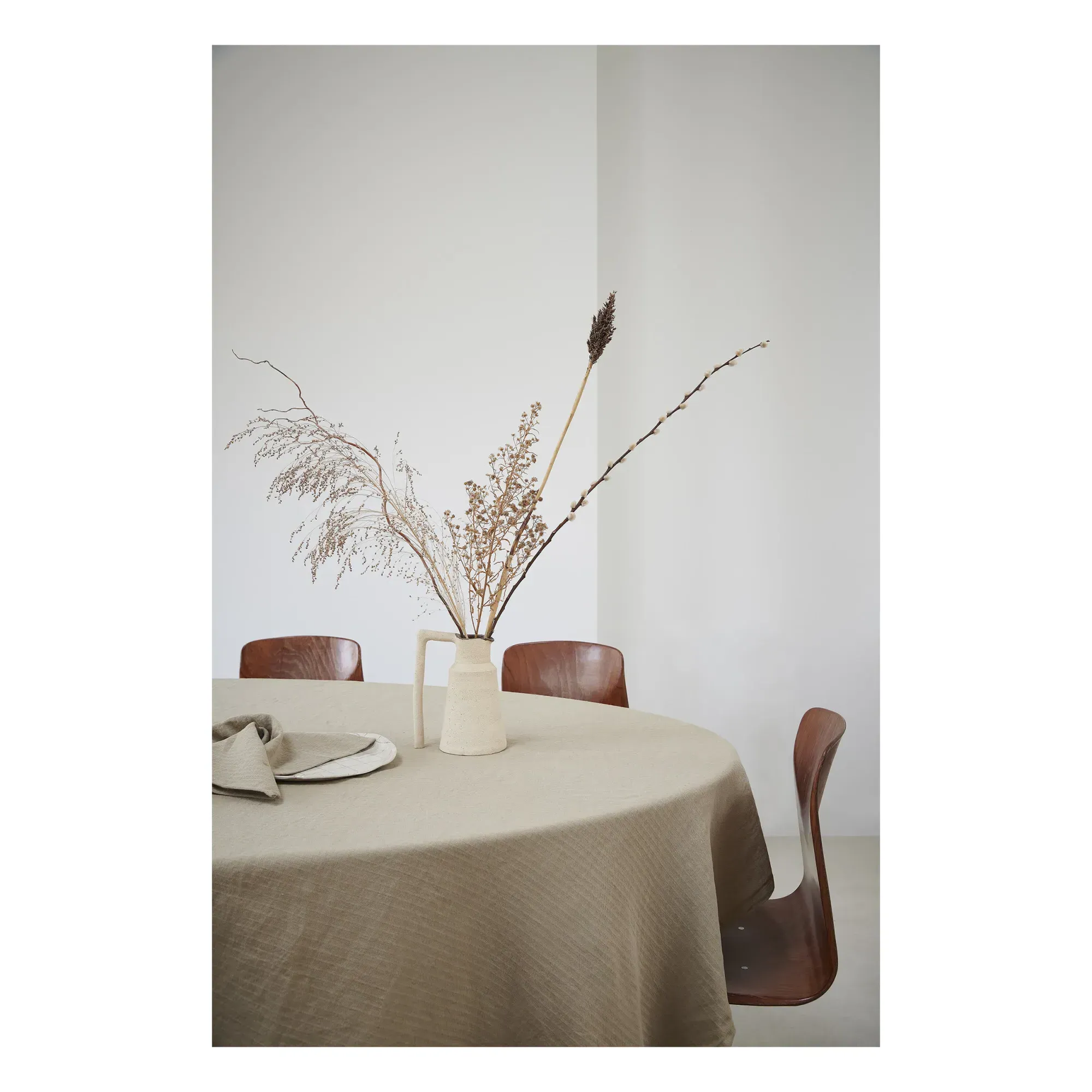 Marcel Herringbone Tablecloth - Beige, Linen-Cotton alternate view