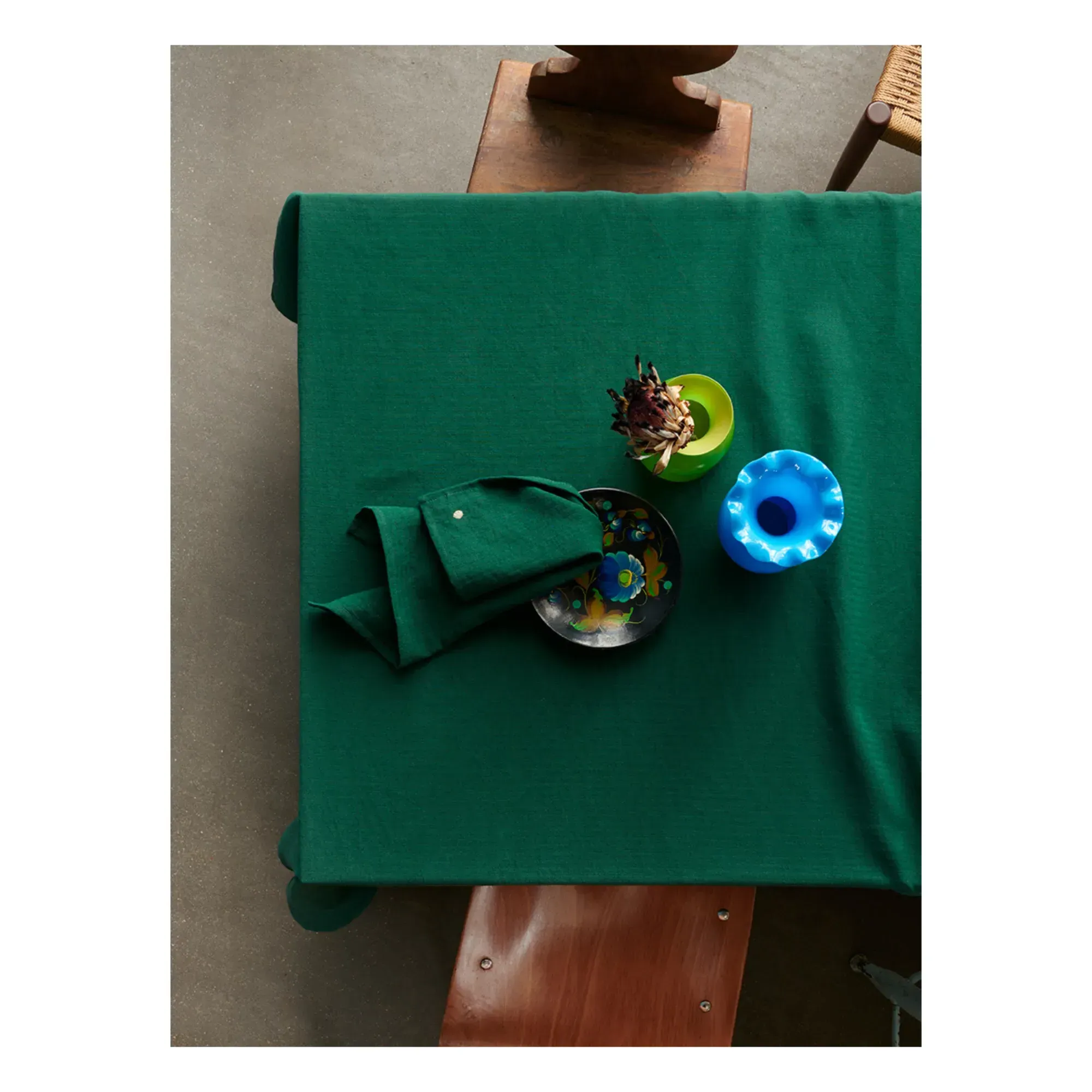 Marcel Herringbone Tablecloth - Dark Green, Linen-Cotton alternate view