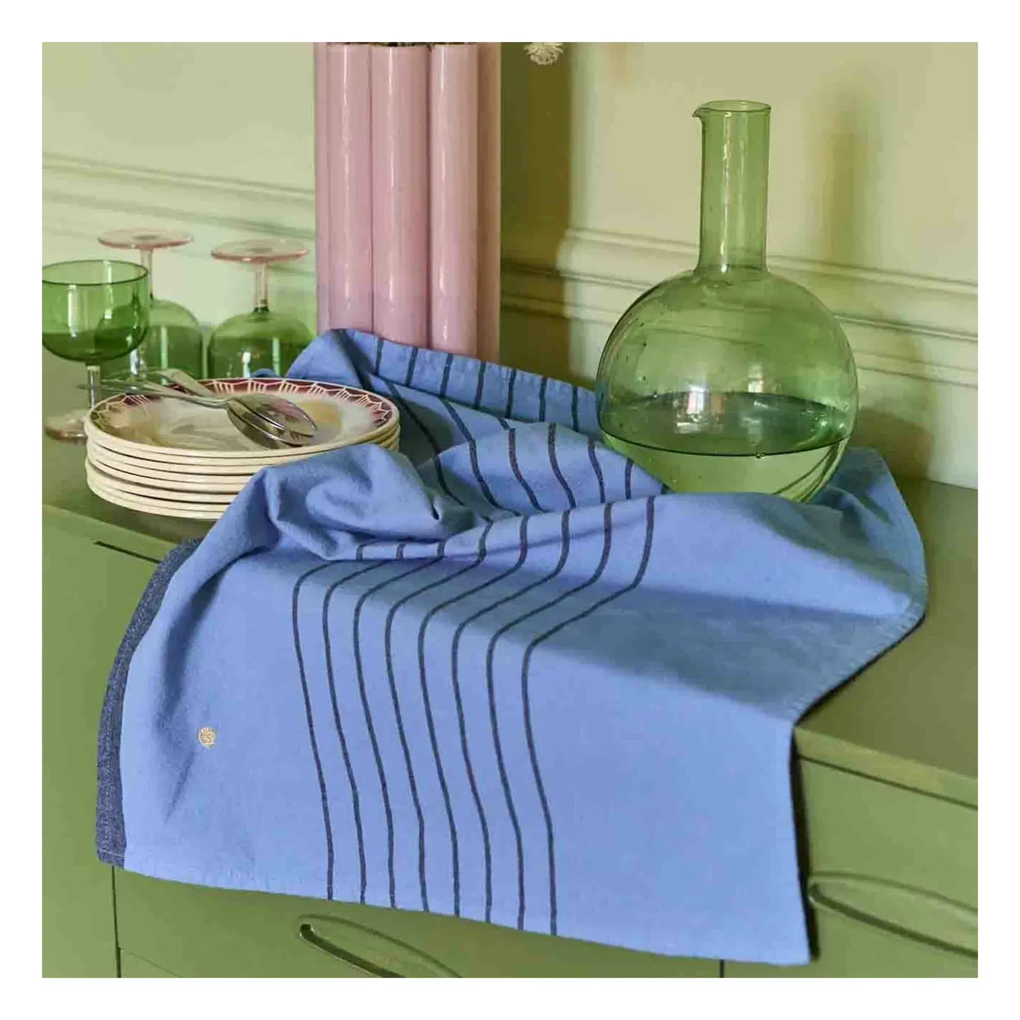 Piero Striped Tea Towel - Light Blue, Organic Cotton alternate view