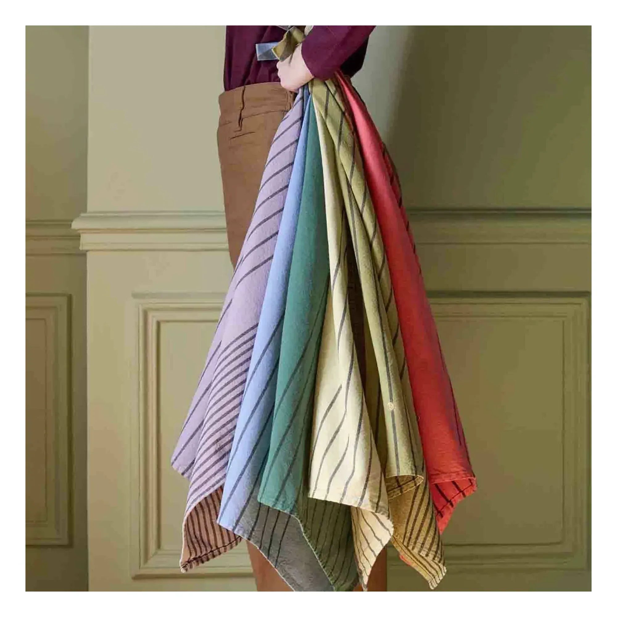 Piero Striped Tea Towel - Pistachio Green, Organic Cotton alternate view