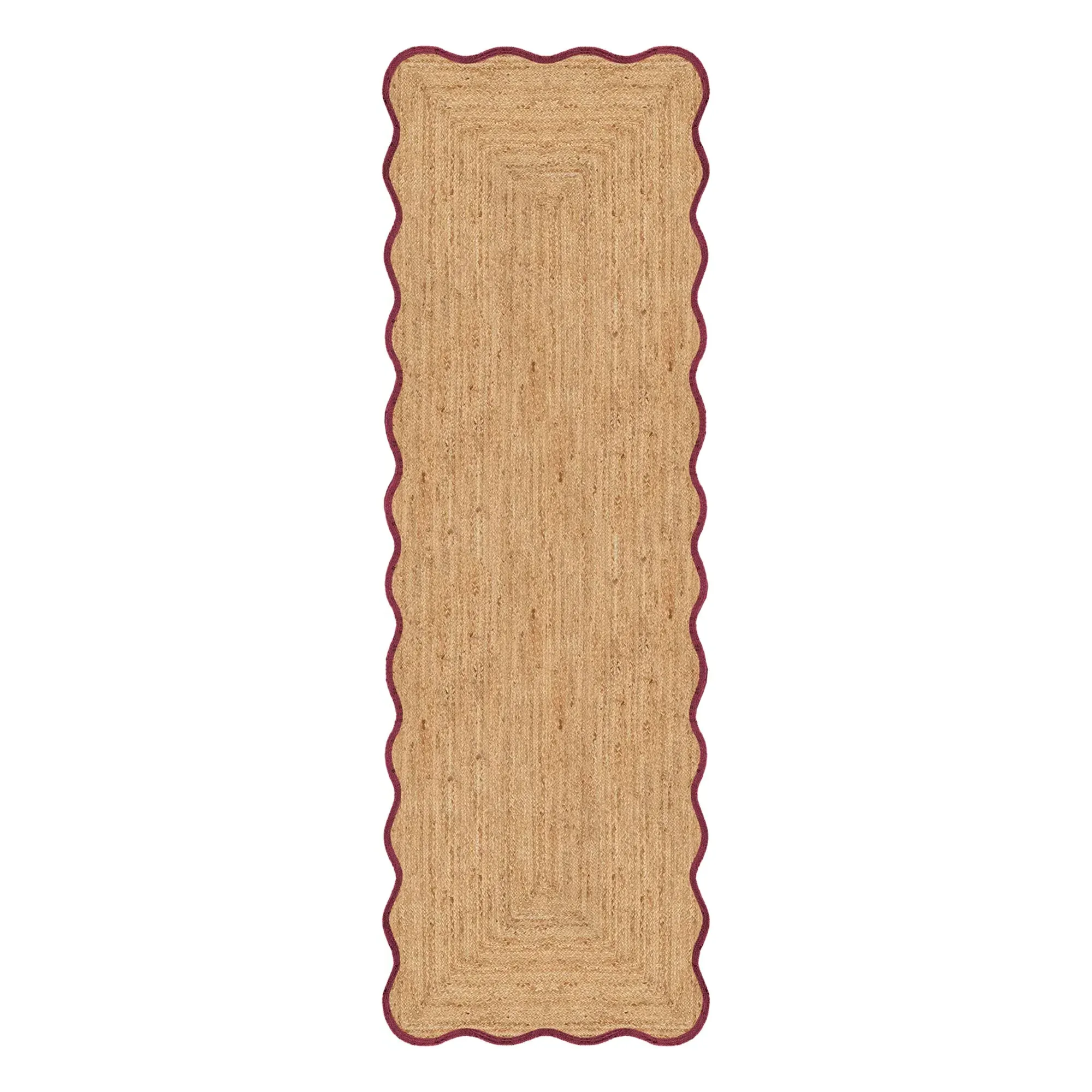 Scallop Runner Rug with Scalloped Edge - Burgundy, Jute product