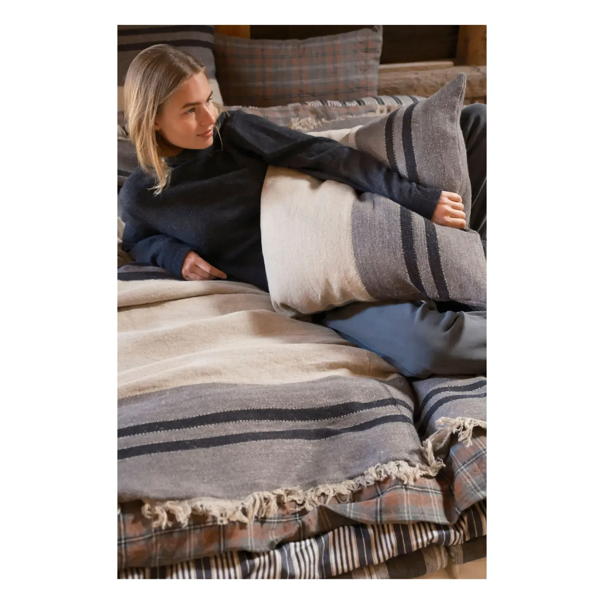 Black House Stripe Linen Throw - Charcoal alternate view