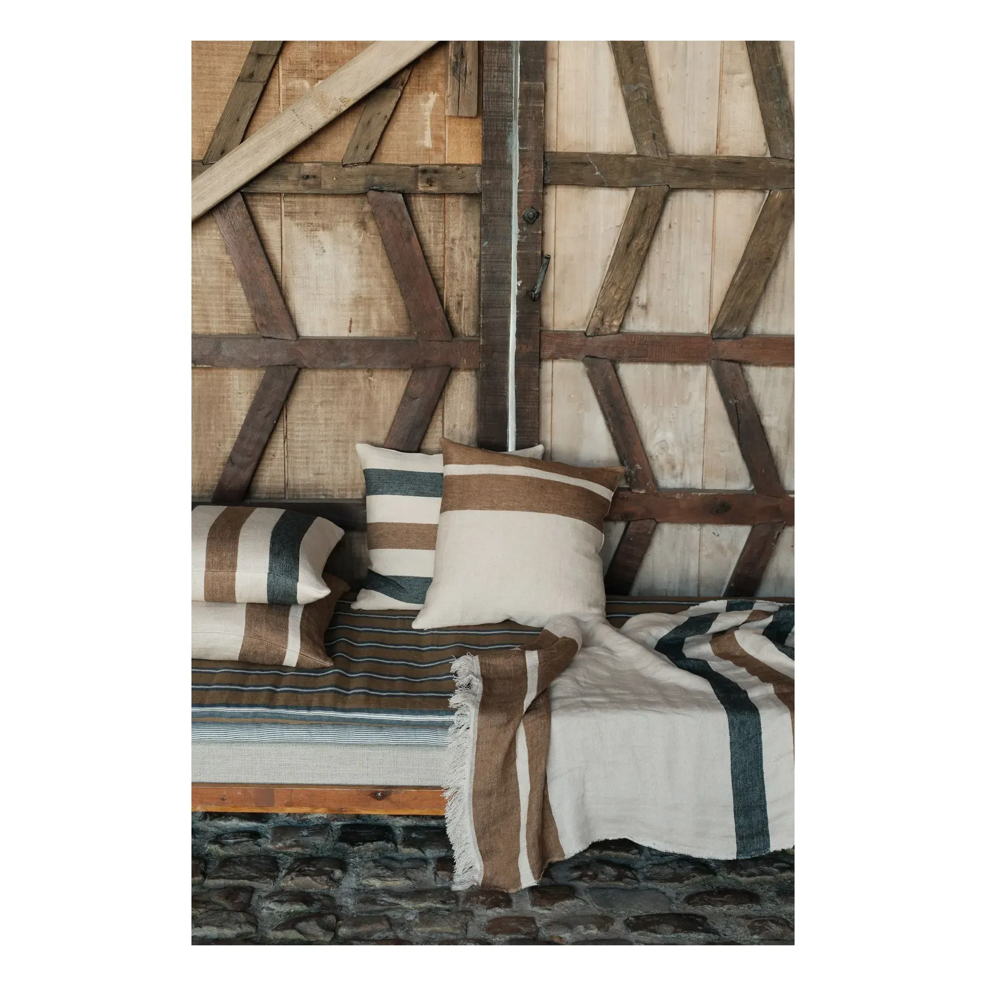 Railroad Stripe Cushion Cover - Ecru, Linen alternate view