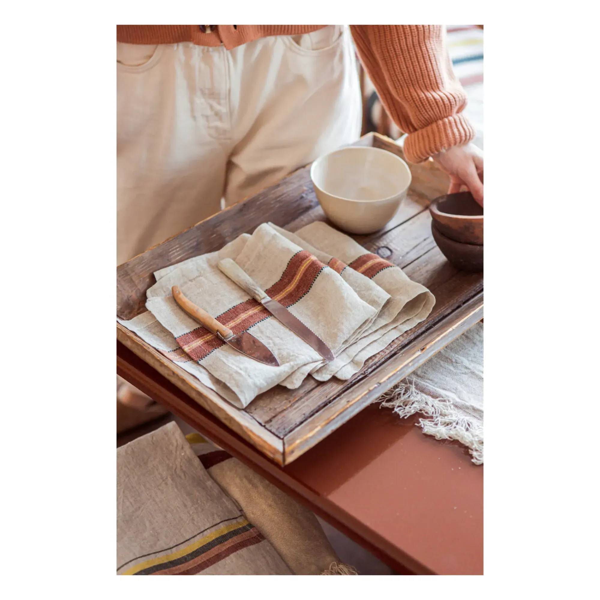 Stripe Tablecloth - Brick Red, Linen alternate view