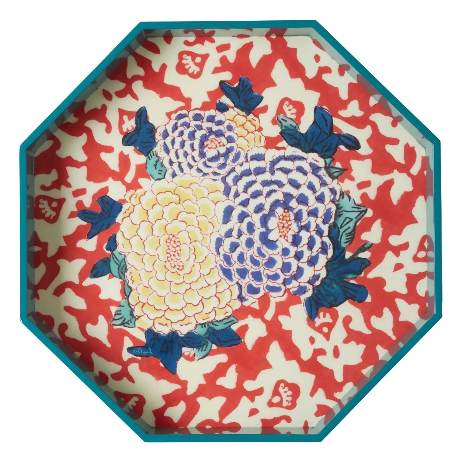 Arabesque Corolla Geranium Square Lacquered Tray - Blue, MDF product