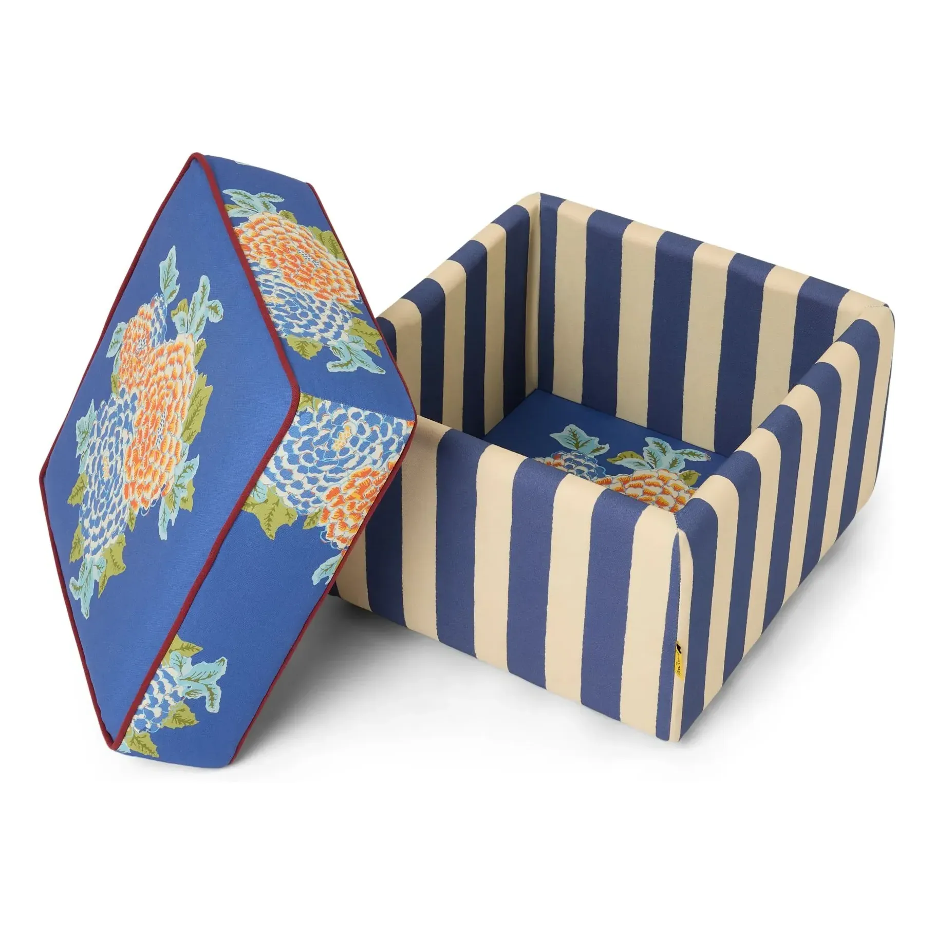Corolla Square Pouffe - Blue, Cotton Canvas alternate view