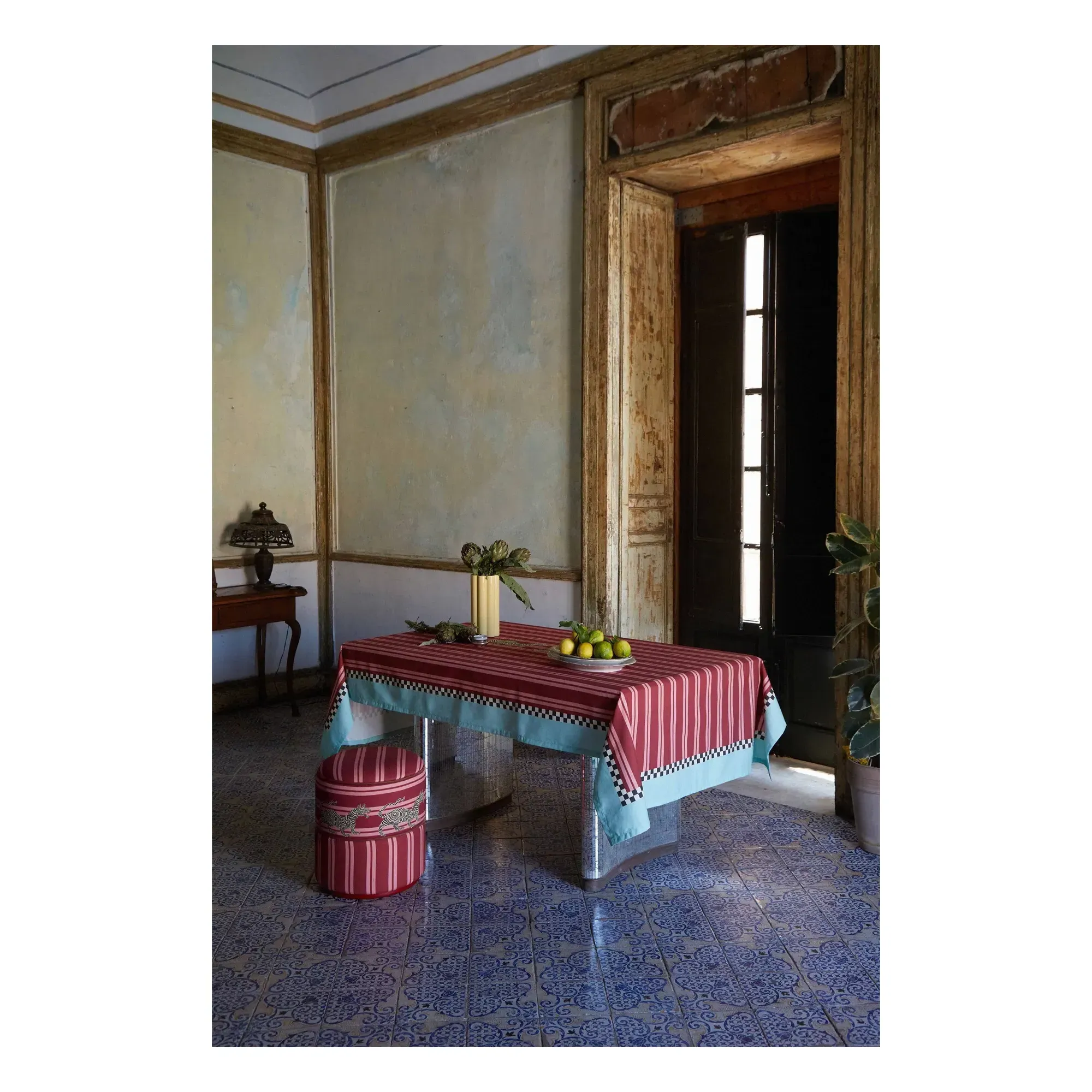 Ida x The Socialite Family Round Pouffe - Red, Cotton alternate view