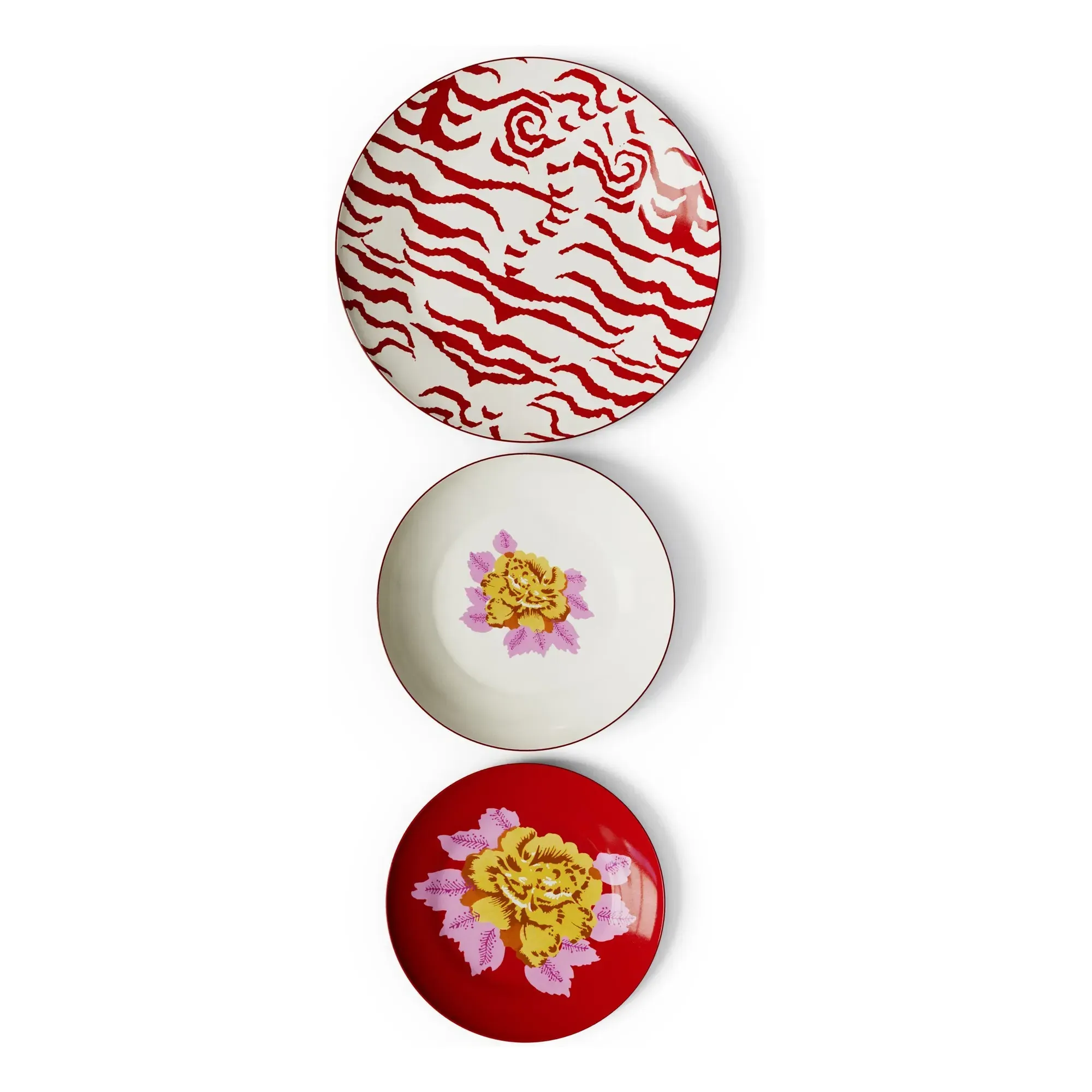 Indian Tiger Plate Set of 3 - Red, Porcelain product