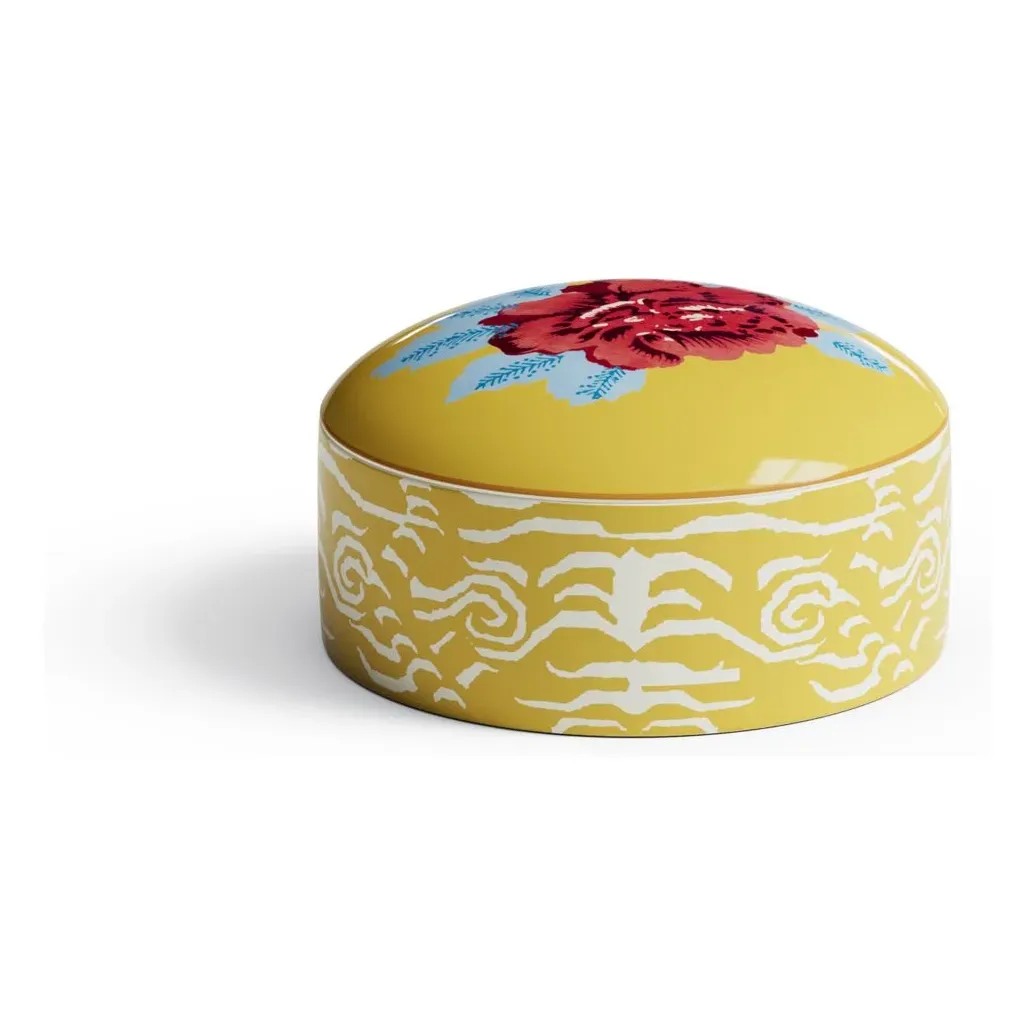 Indian Tiger Round Trinket Box - Gold, Porcelain product