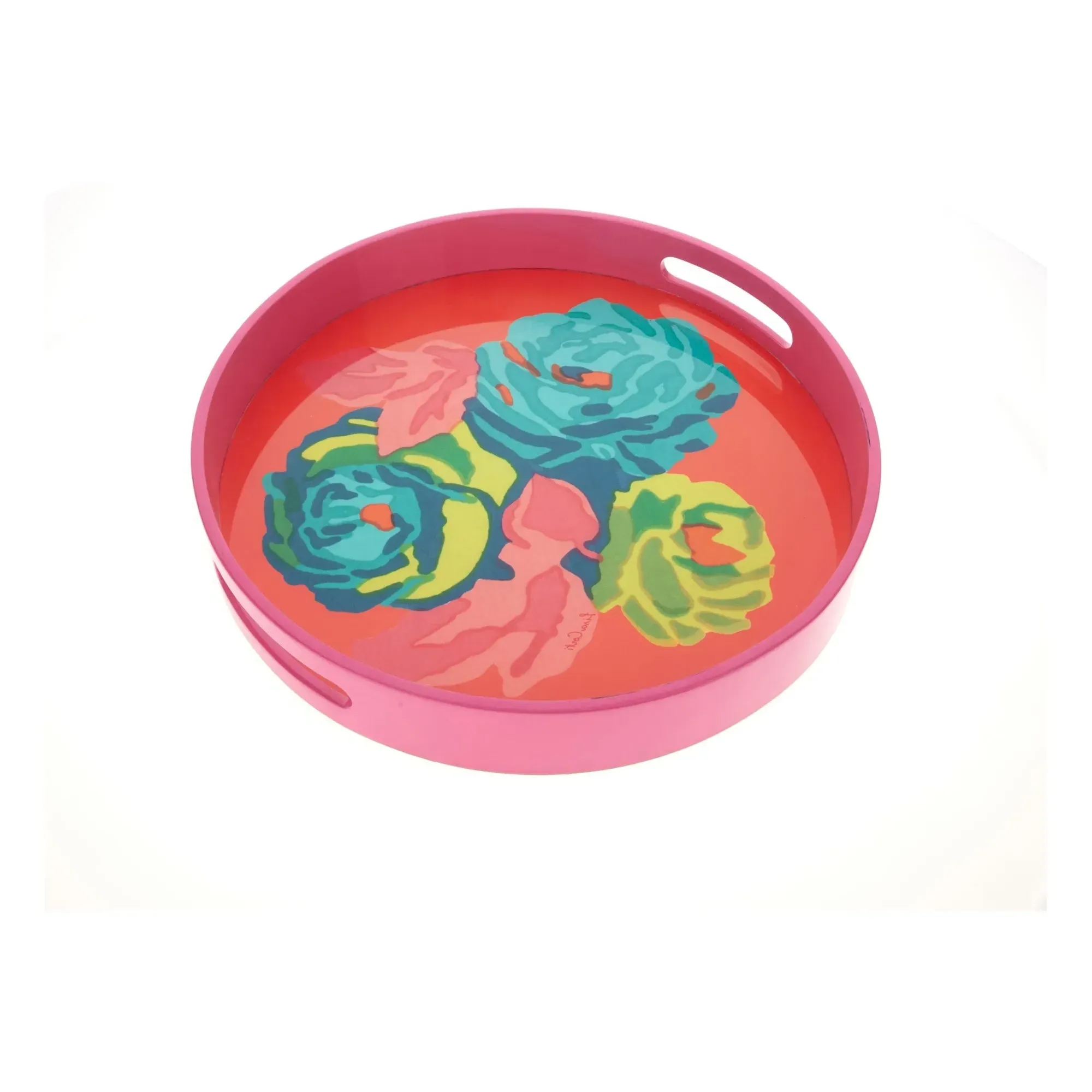 Nizam Flower Geranium Round Lacquered Tray - Red, MDF Wood alternate view