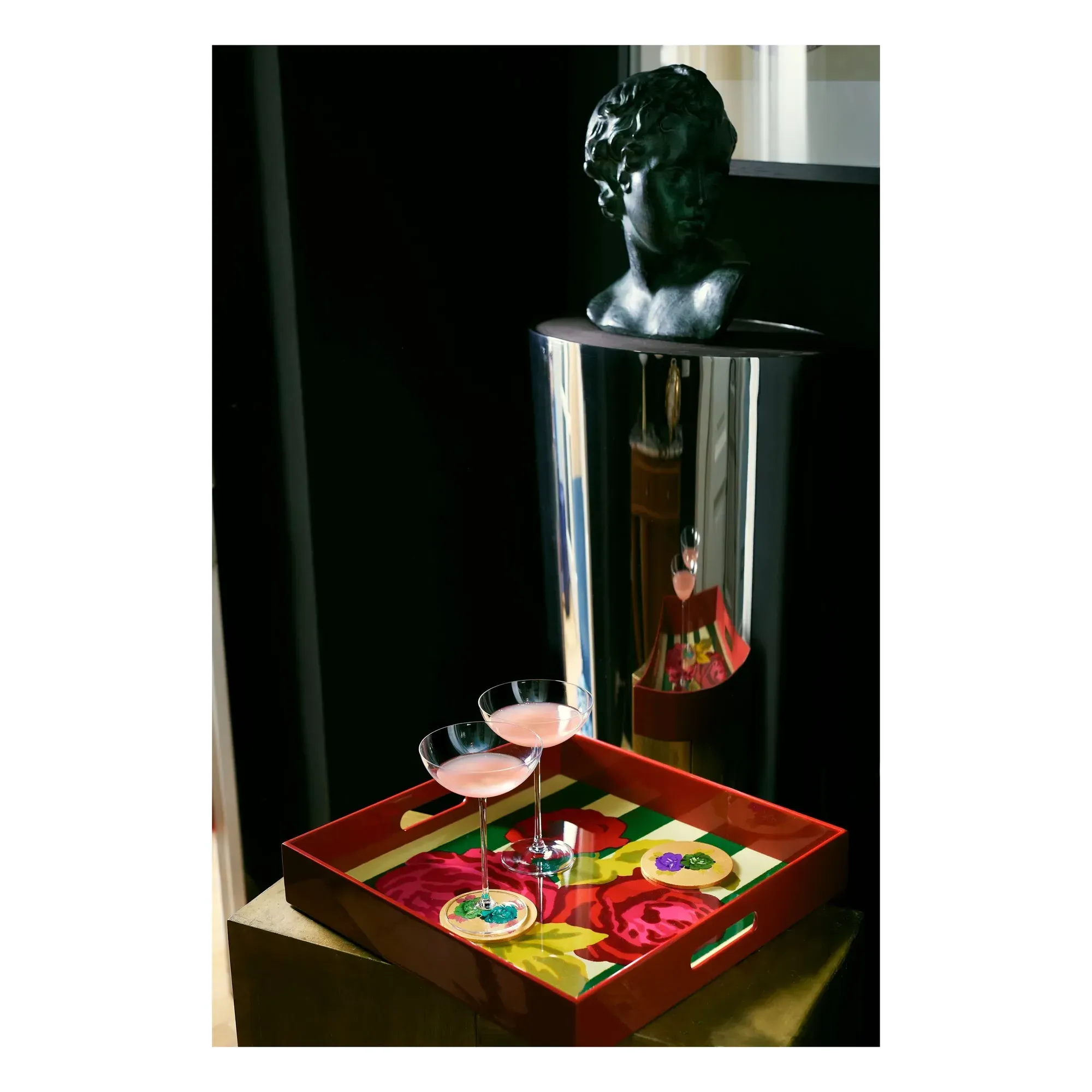 Nizam Stripes Square Lacquered Tray - Green, MDF Wood alternate view