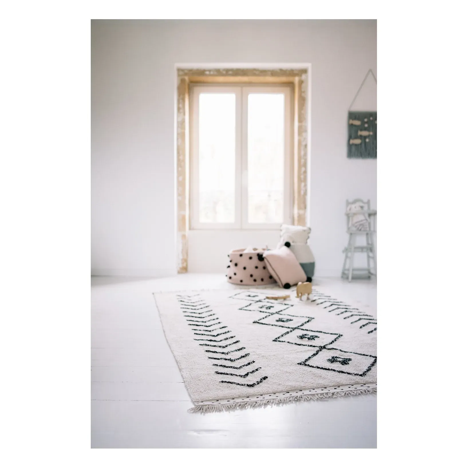 Berbers Rhombs Rectangular Rug with Fringes - Beige, Cotton alternate view